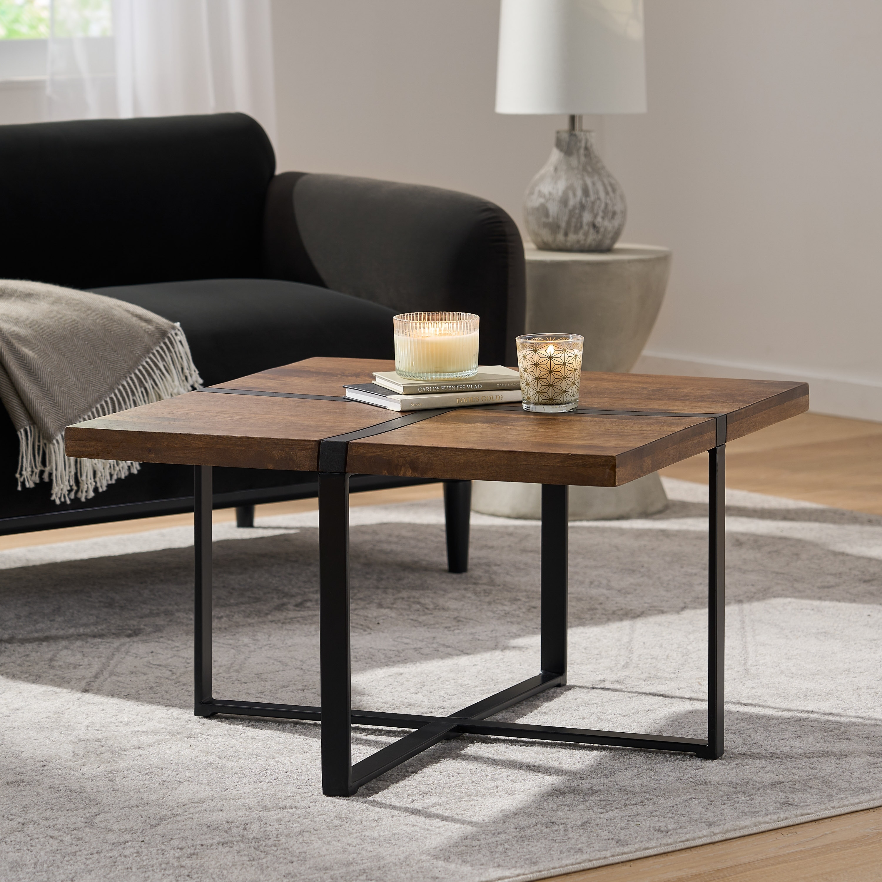 Coles Handmade Mango Wood and Iron Square Coffee Table by Christopher Knight Home - Mycitystee