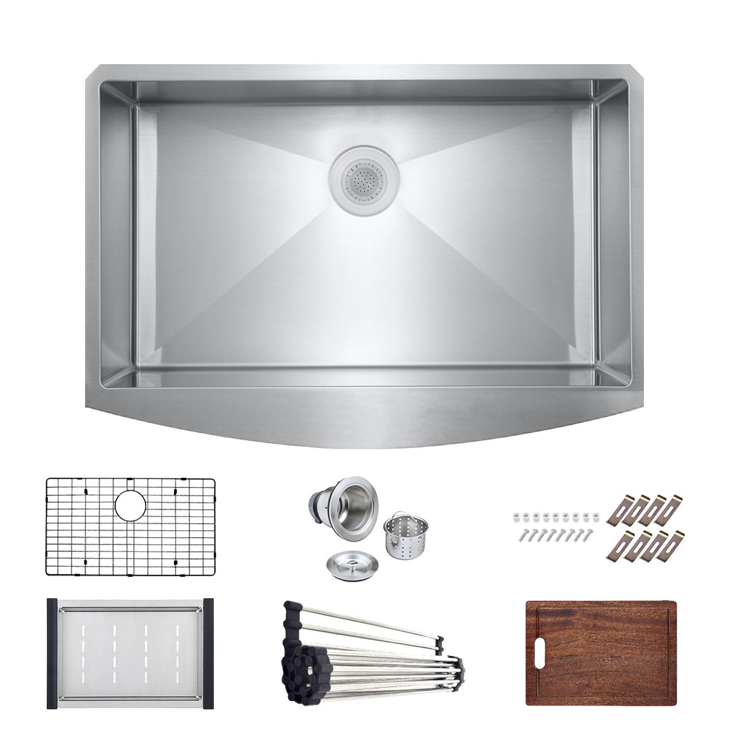 Signature Farmhouse Bowed Apron Stainless Steel 30-Inch Workstation Sink W/Grid， Strainer and 3 Accessories - Mycitystee