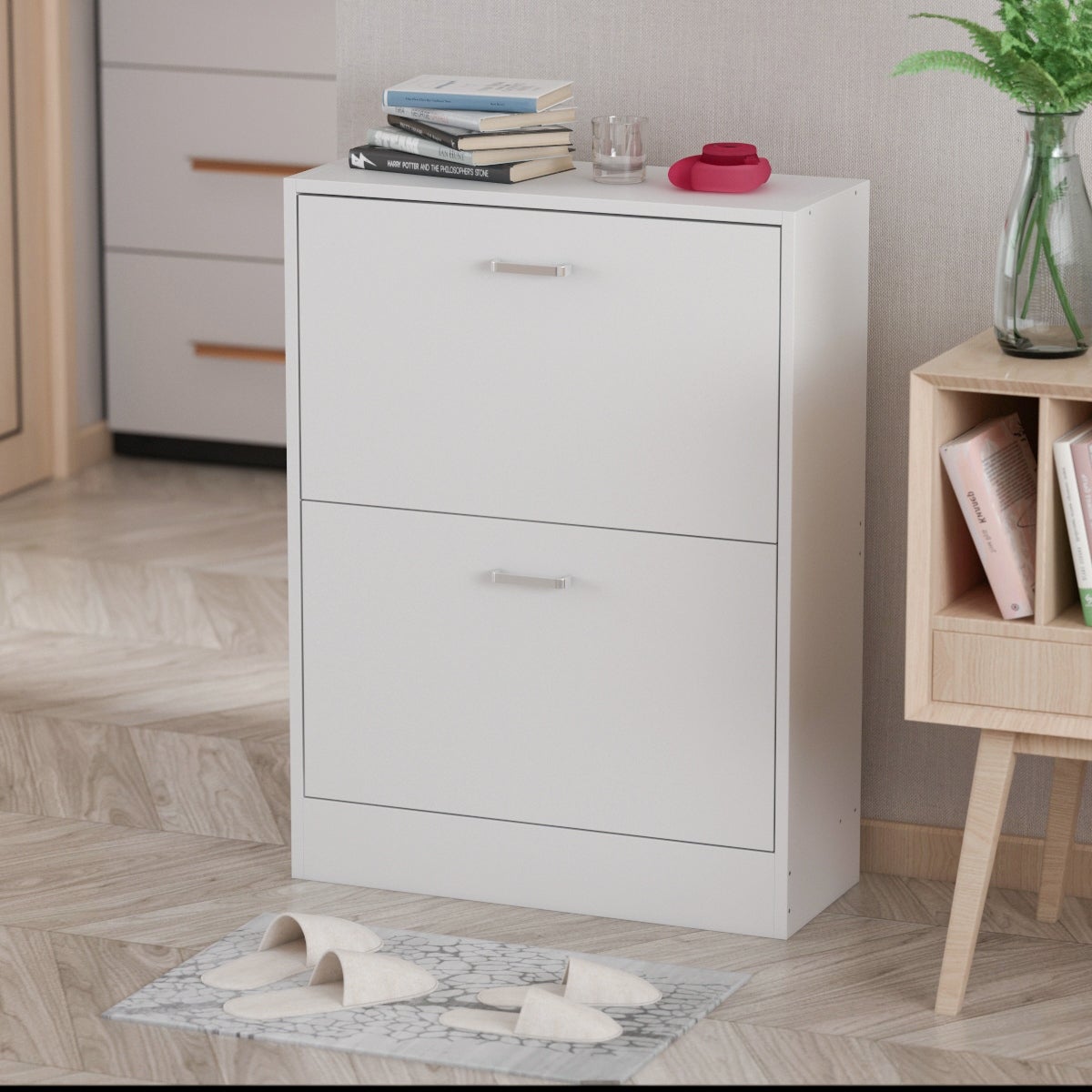 FAMAPY White 2-Drawer Shoe Cabinet with 4-Tier Rack (Up to 12 Pairs) - - 35372754 - Mycitystee