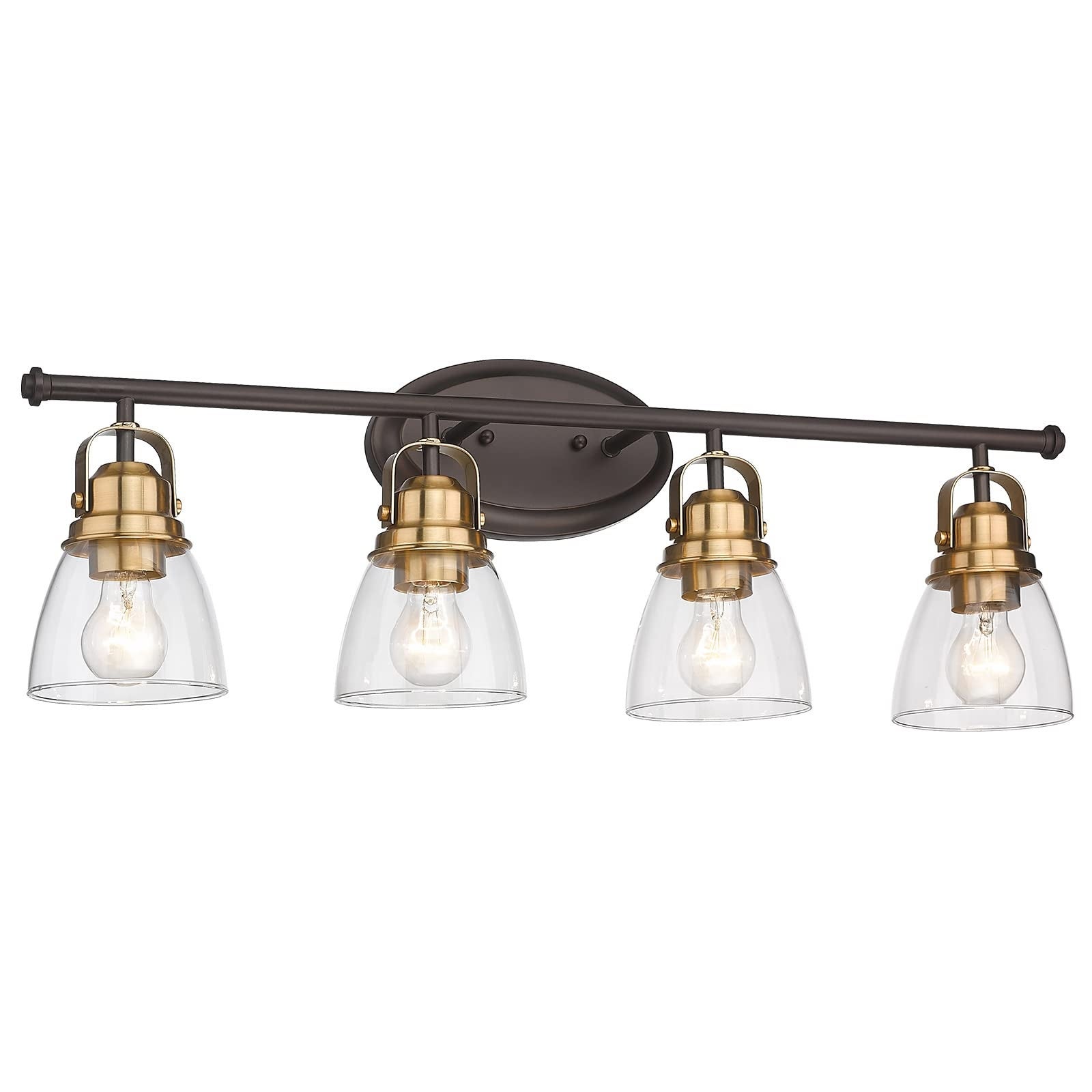 4-Light Farmhouse Bathroom Vanity Lights，Oil Rubbed Bronze and Gold Finish with Clear Glass Shade - Oil-rubbed Bronze and Gold - Mycitystee