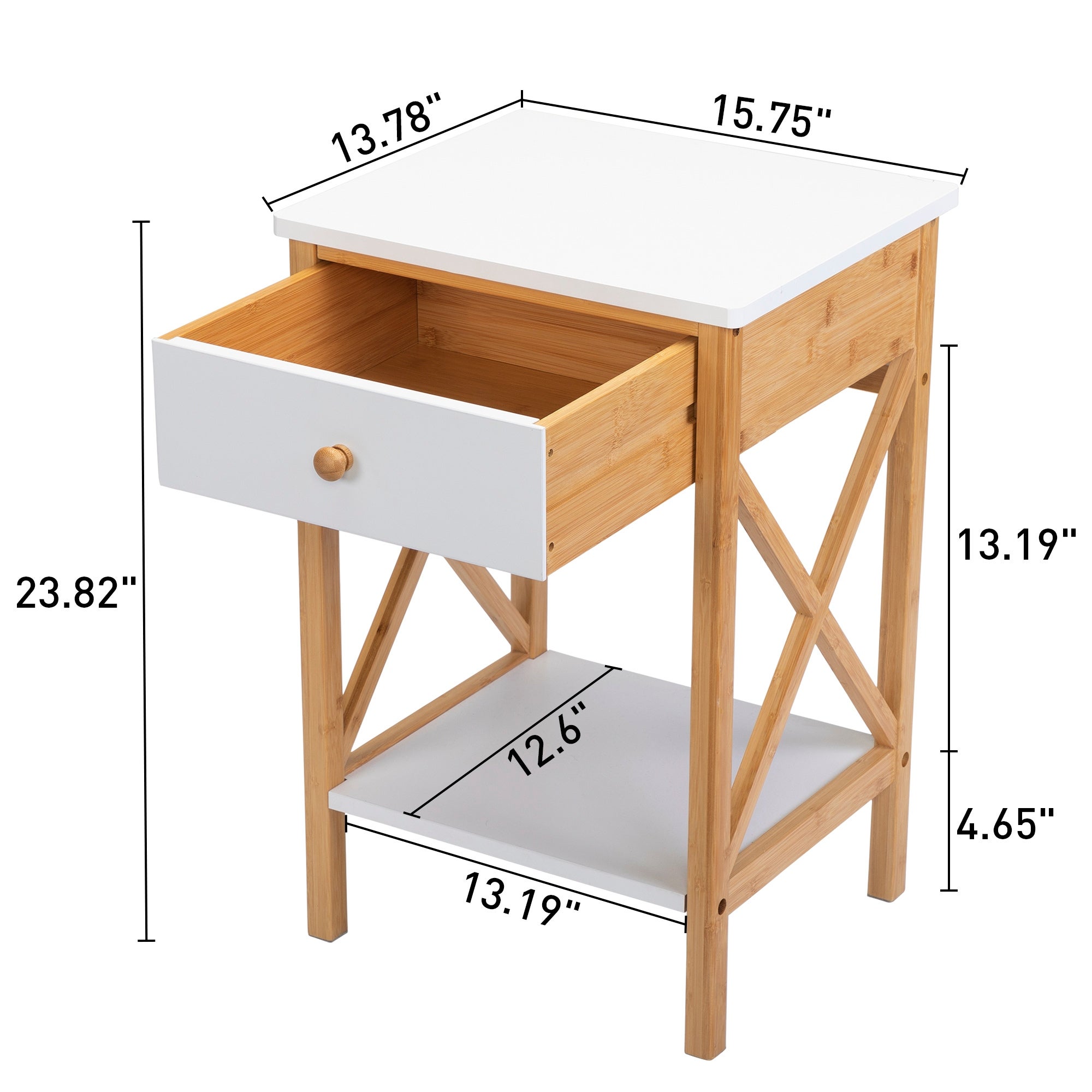 Bamboo Nightstand Set of 2， Wood End Table with Drawer， X-Shape Frame - Mycitystee