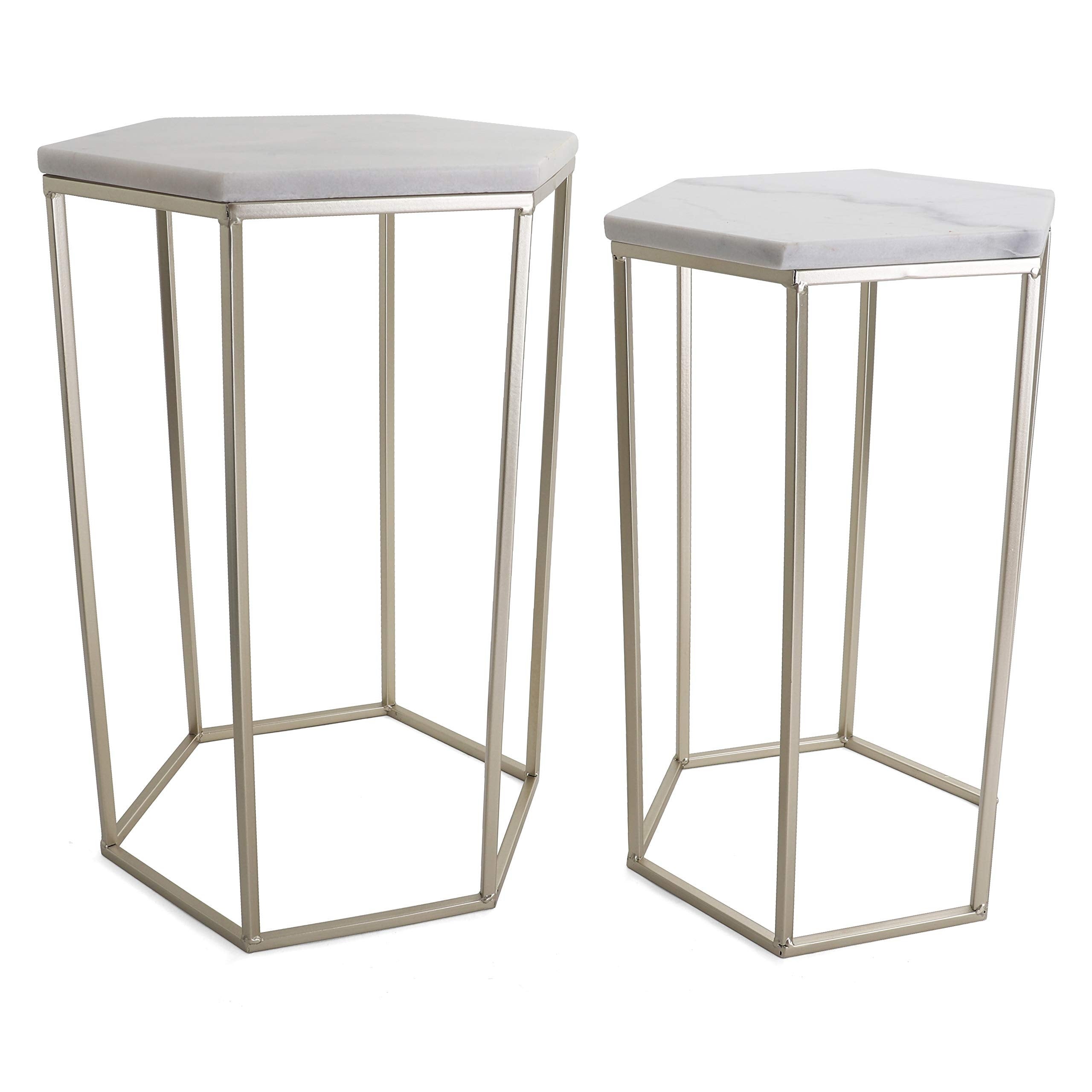Hexagon End Table Set - End Tables with Mirrored Tops - Nesting Geometric Accent Tables - as picture - Mycitystee