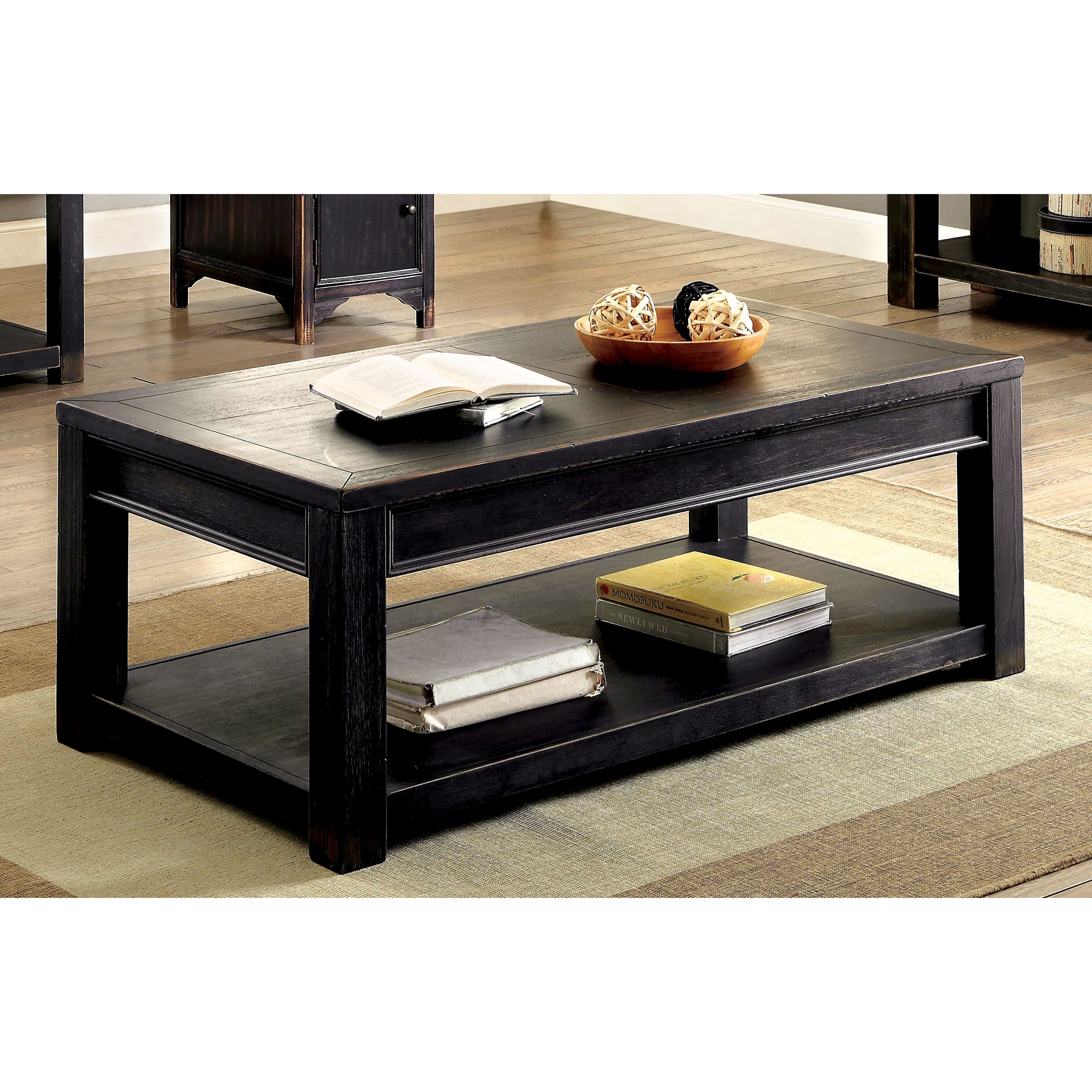 Furniture of America Dill Black 48-inch Solid Wood 1-shelf Coffee Table - Mycitystee