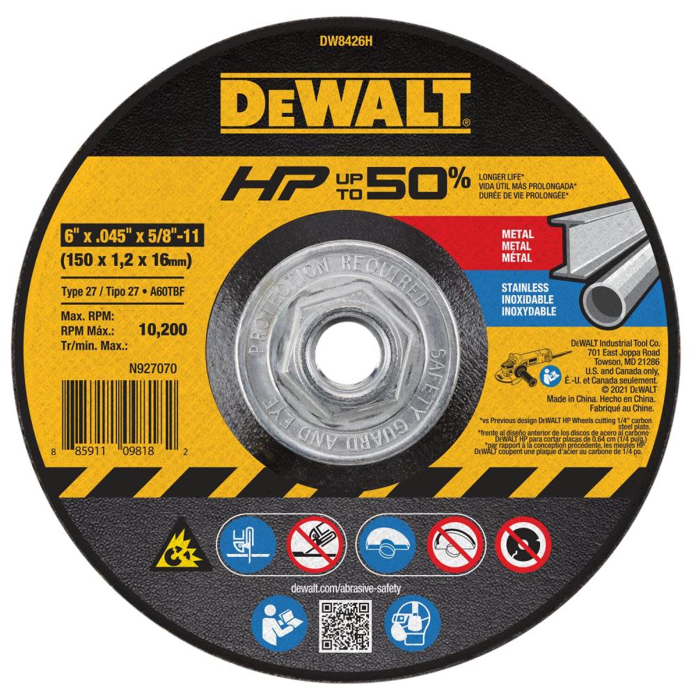 DEWALT Cutting Wheel 6 x .045 x 5/8-11 HP T27 - Mycitystee