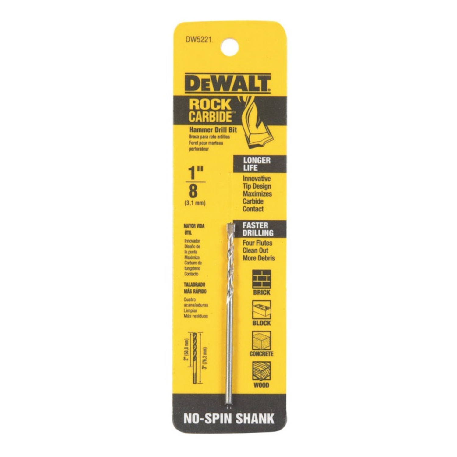 DeWalt 1/8 in. X 3 in. L Carbide Tipped Percussion Drill Bit 1 pc - Mycitystee