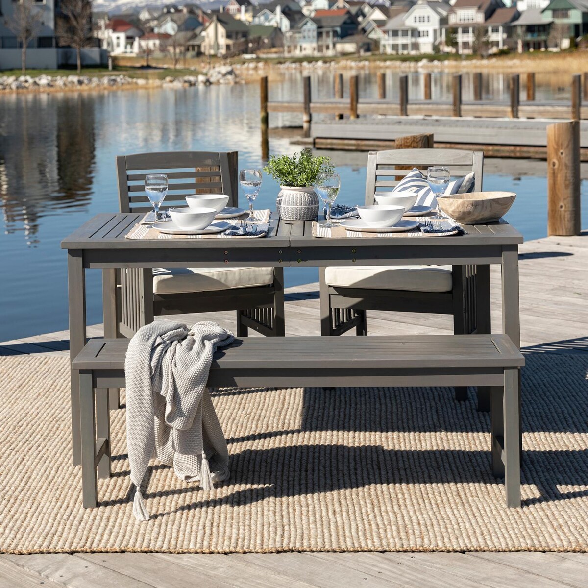 Ultimate Patio Horizon Way 4 Piece Acacia Patio Dining Set W/ 60 X 32 Inch Rectangular Table - Mycitystee