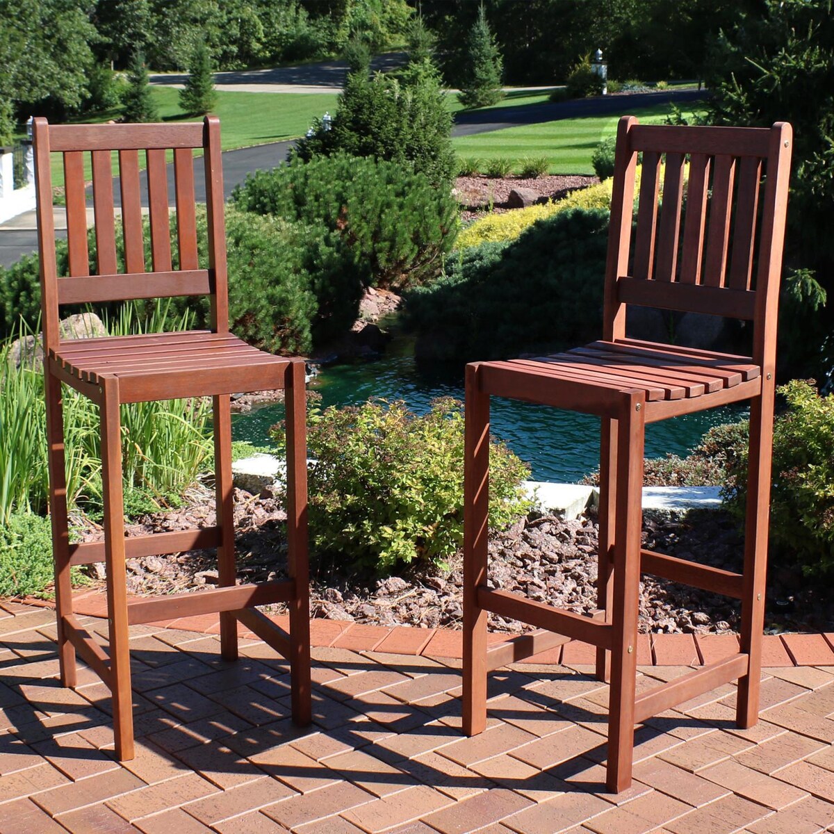 Ultimate Patio 2 Piece Meranti Wood Bar Height Chair Set W/ Teak Oil Finish - Mycitystee