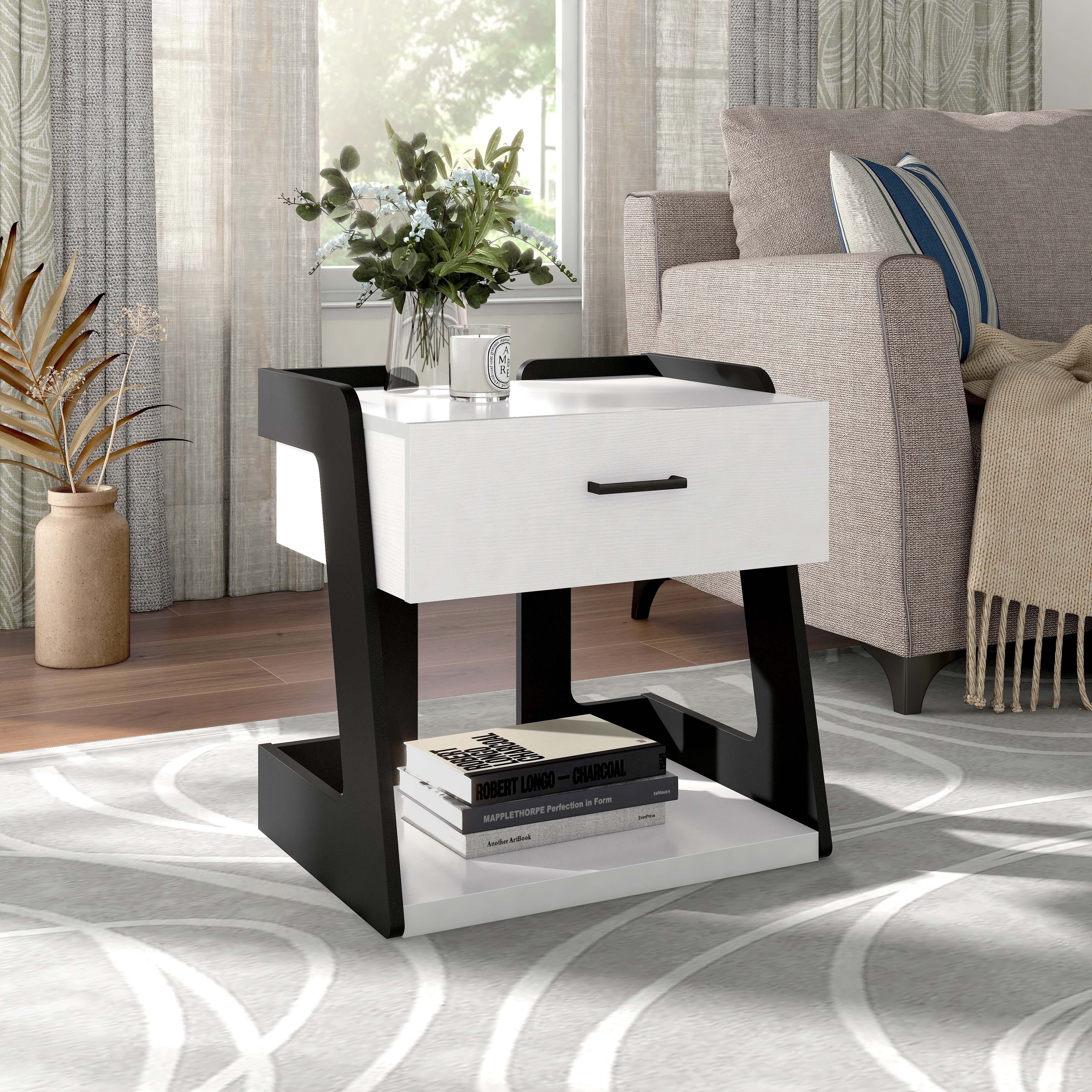 DH BASIC Modern 1-Drawer Bedside End Table by Denhour - Mycitystee