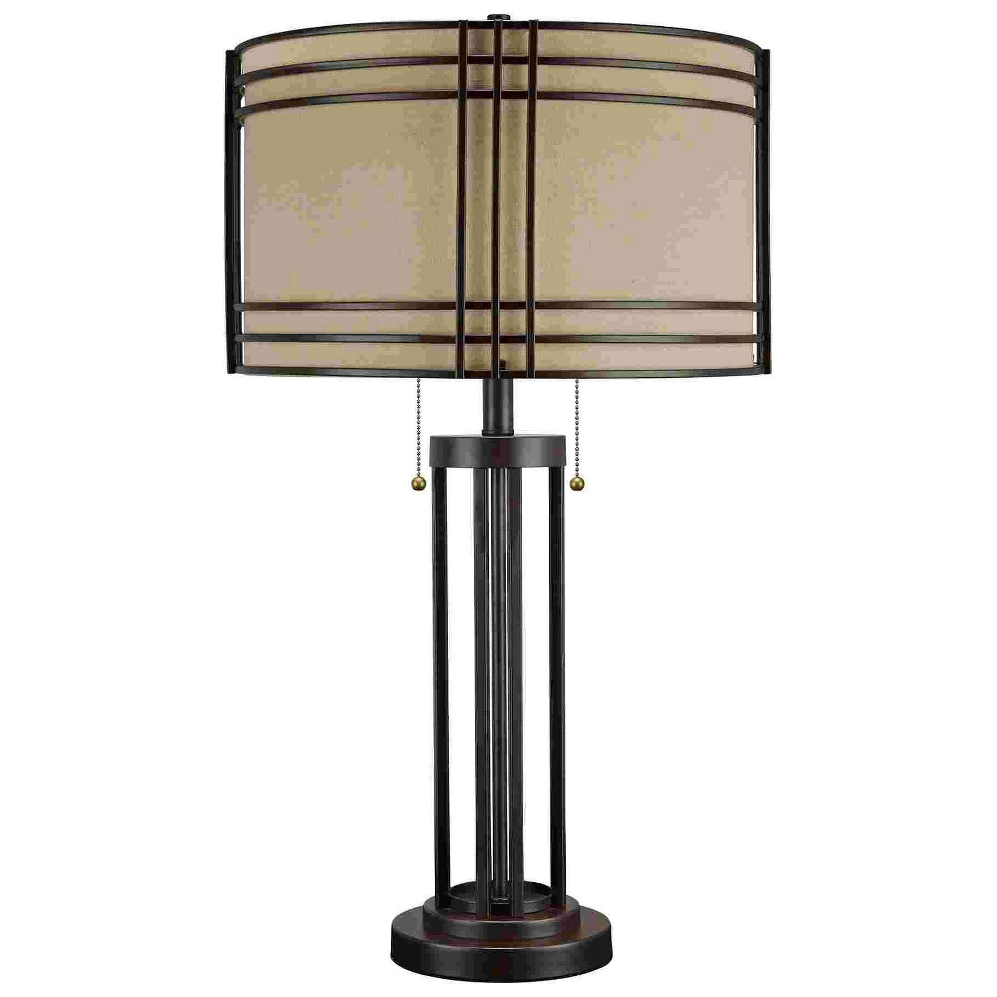 Table Lamp with Metal Encasing Drum Shade， Dark Brown - Mycitystee