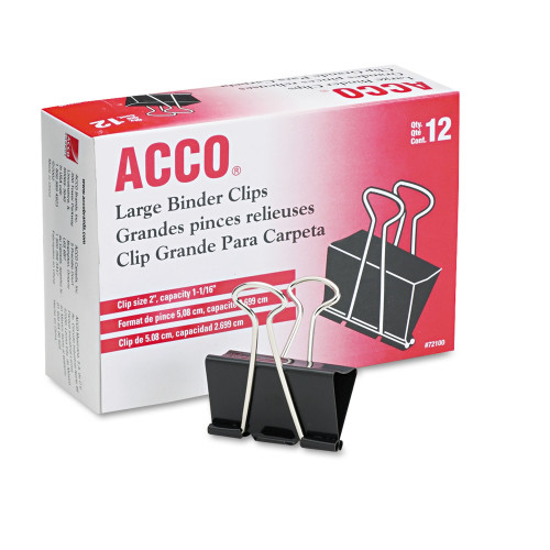 Acco Binder Clips， Large， Black/Silver， Dozen (72100) - Mycitystee