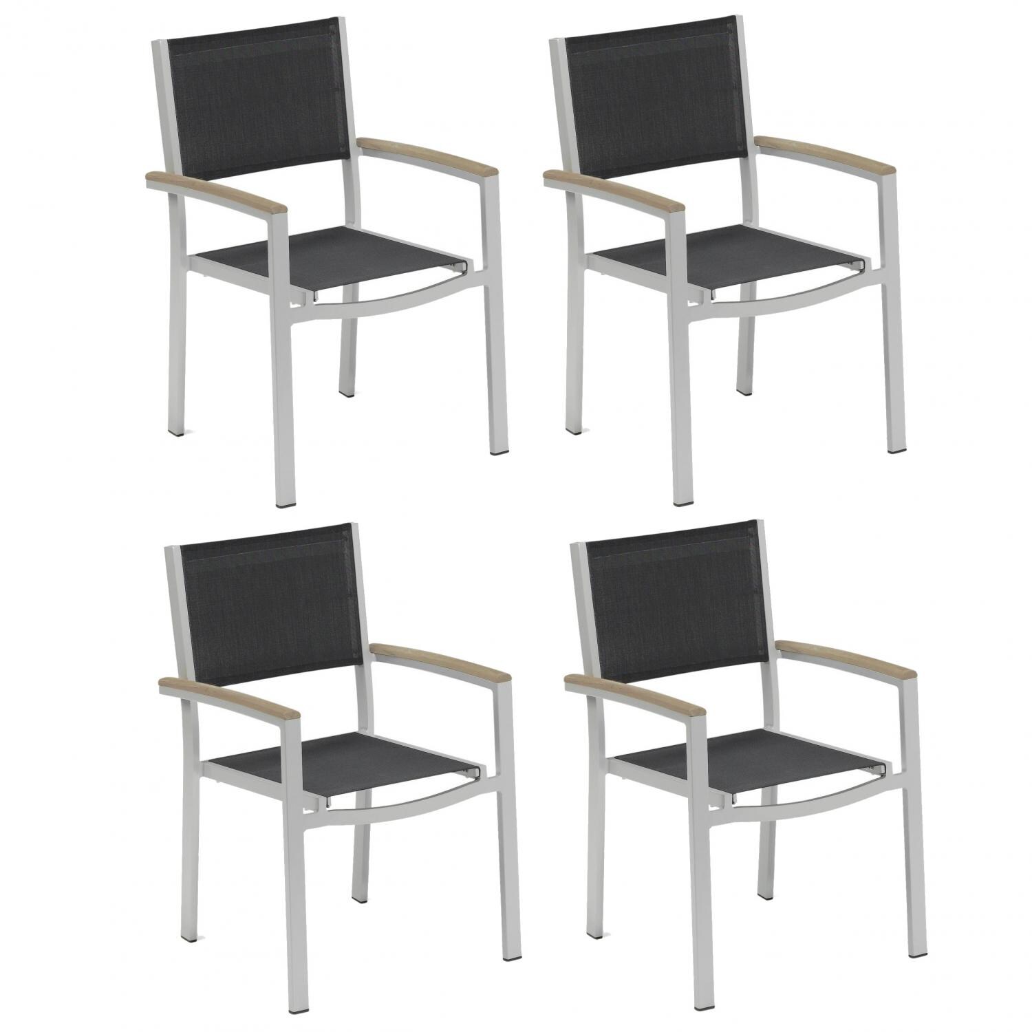 Travira 4 Piece Aluminum Dining Arm Chair Set W/ Black Sling and Tekwood Vintage Arm Caps By Oxford Garden - Mycitystee