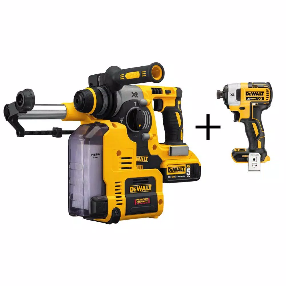 DEWALT 20-Volt MAX XR 1 in. SDS Plus L-Shape Rotary Hammer w/ Extractor， (2) 20-Volt 5.0Ah Batteries and 1/4 in. Impact Driver and#8211; XDC Depot - Mycitystee