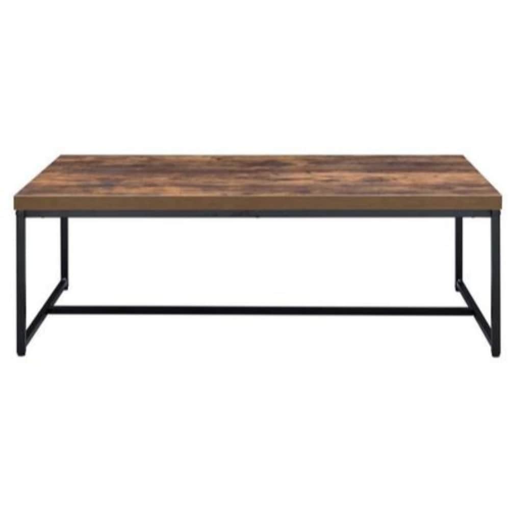 Metal Framed Coffee Table with Wooden Top， Weathered Oak Brown and Black - Mycitystee