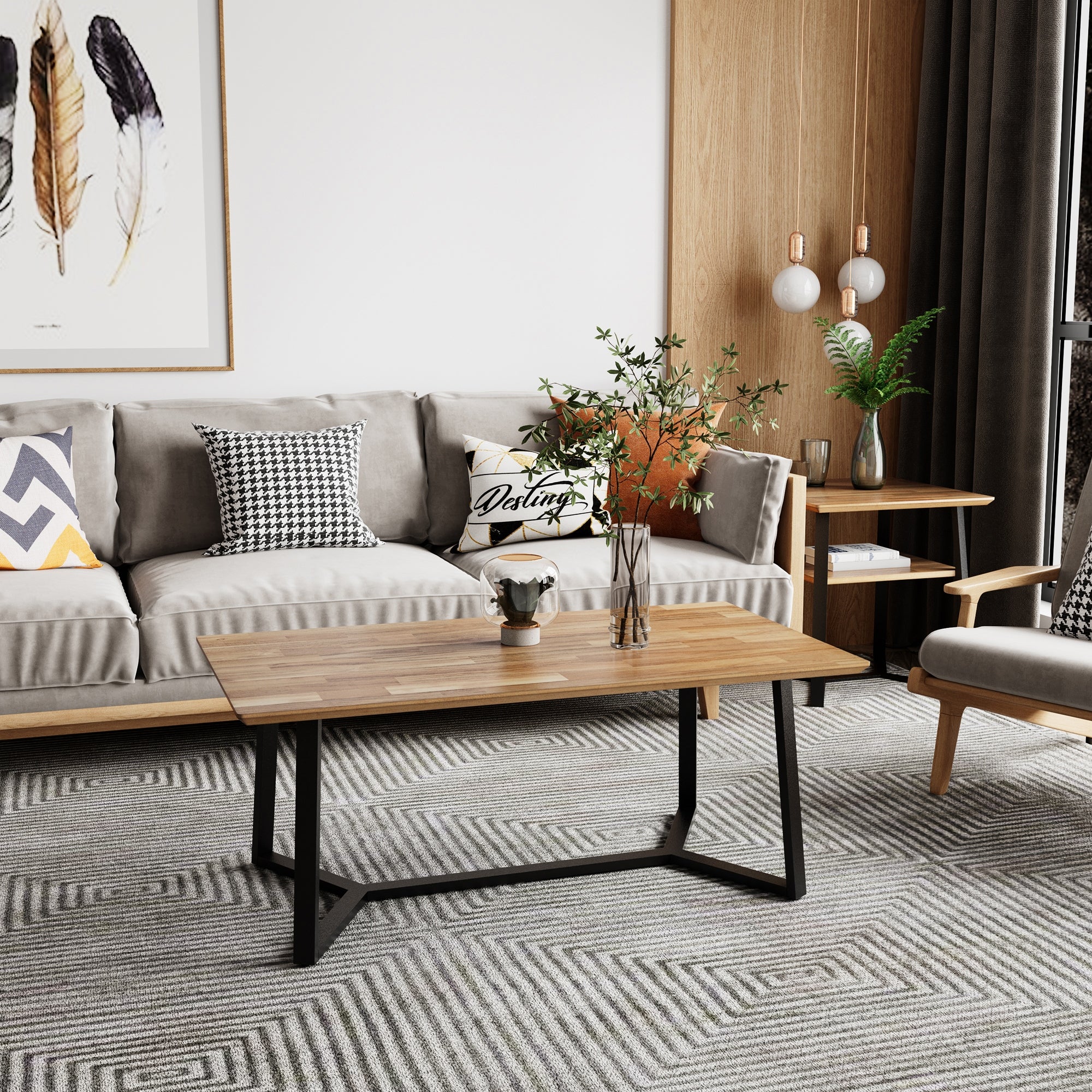 Coffee Table for Living Room， Wood Coffee Table Rectangle - Mycitystee