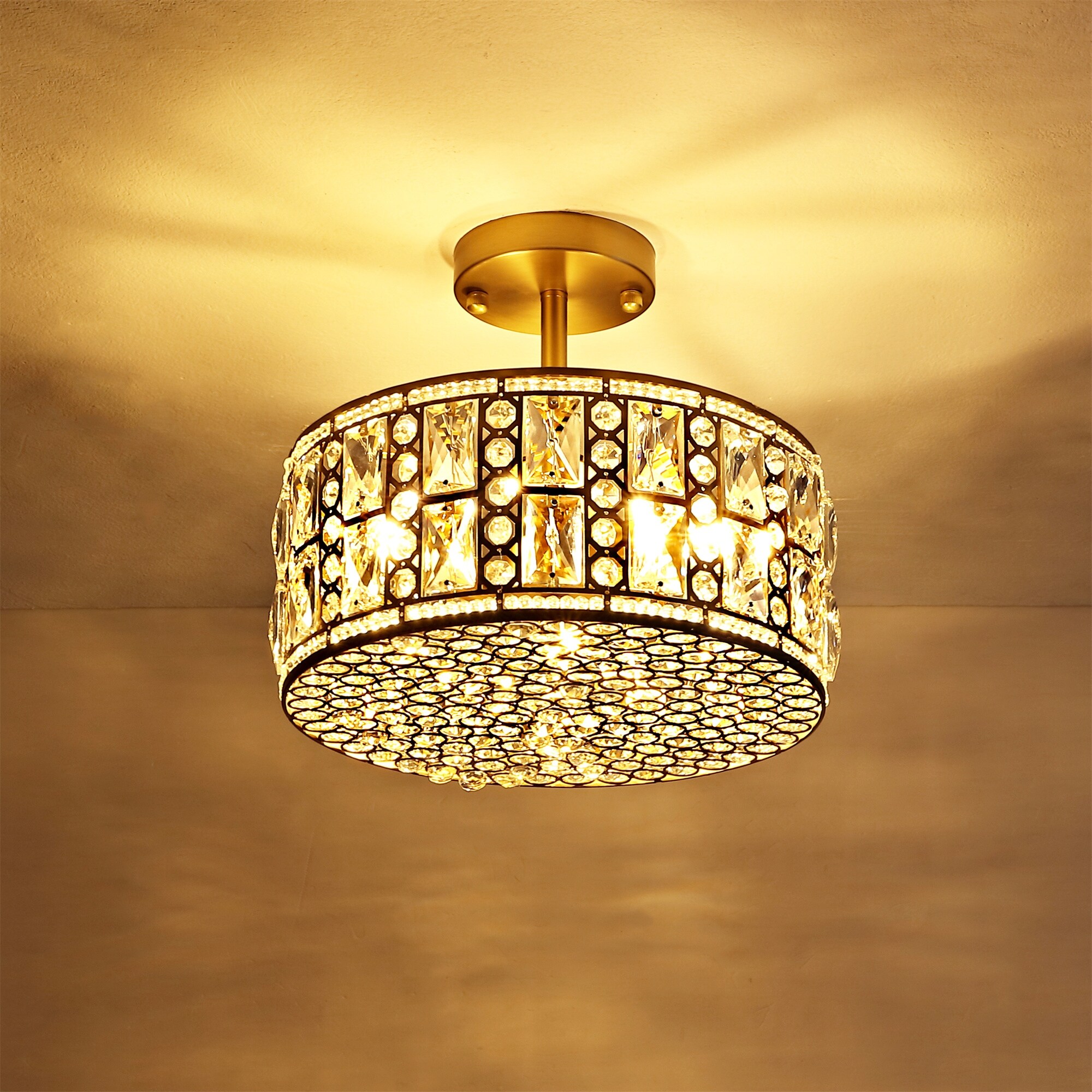 GetLedel 3-Light Crystal Semi Flush Mount Chandelier - Mycitystee