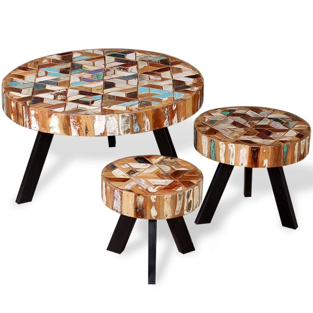 vidaXL Three Piece Coffee Table Set Solid Reclaimed Wood - Mycitystee