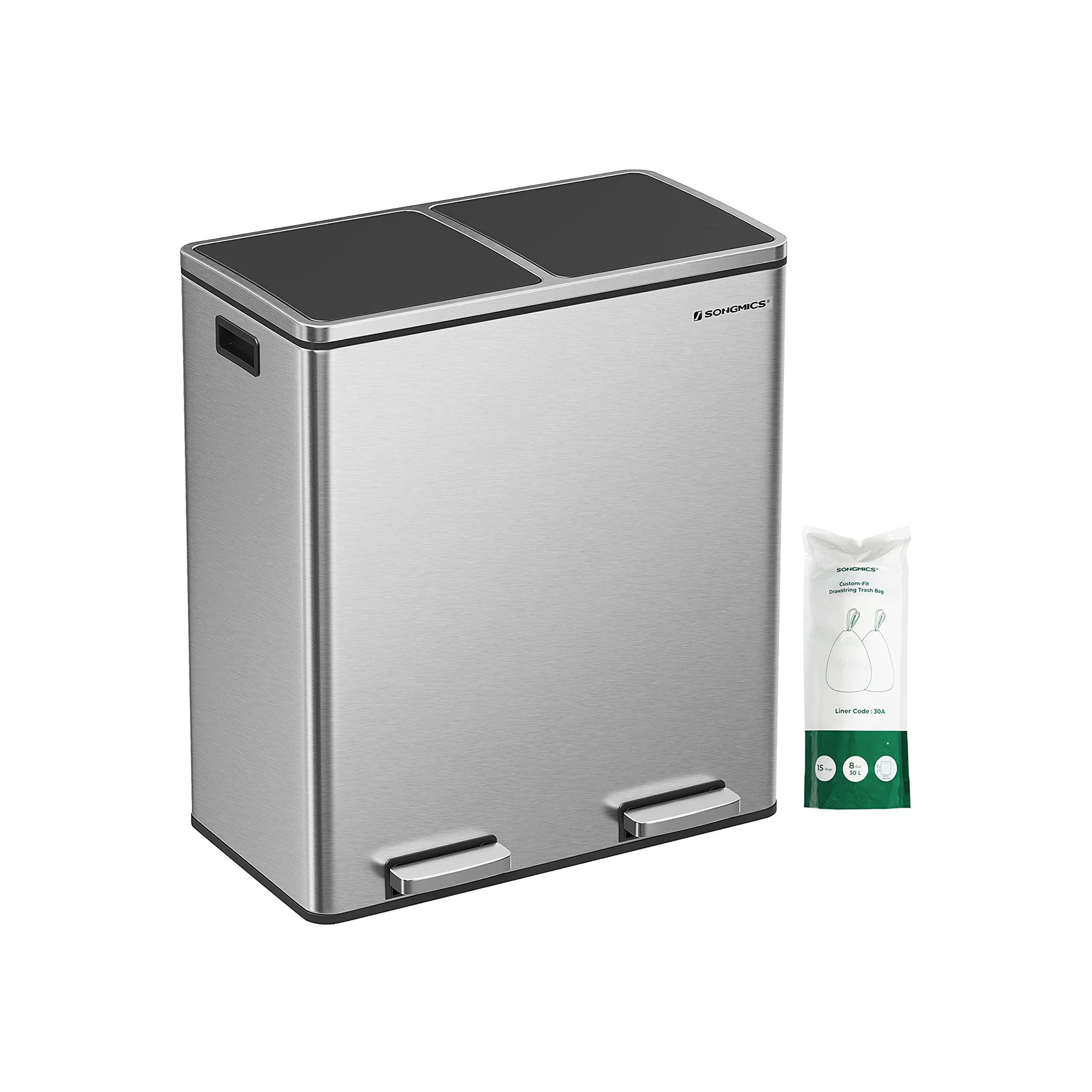 SONGMICS Dual Trash Garbage CanSilver - Mycitystee