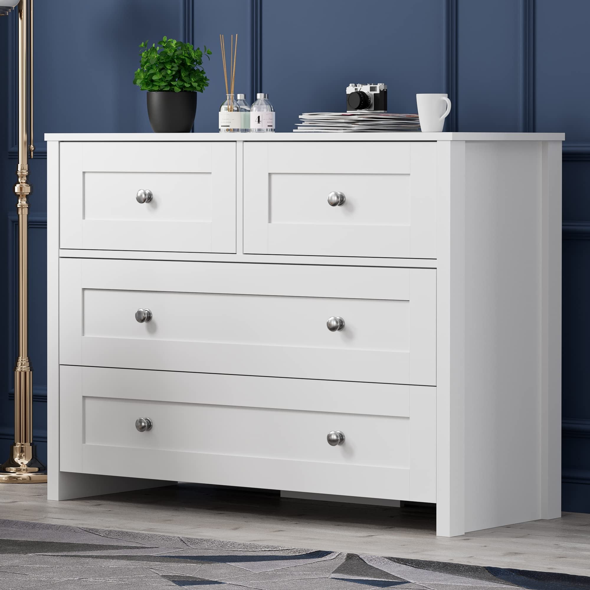 4 Drawer Dresser， White Dresser for Bedroom， Wide Nursery Dresser Storage Organizer Cabinet， Chest of Drawers - as picture - - 37668436 - Mycitystee