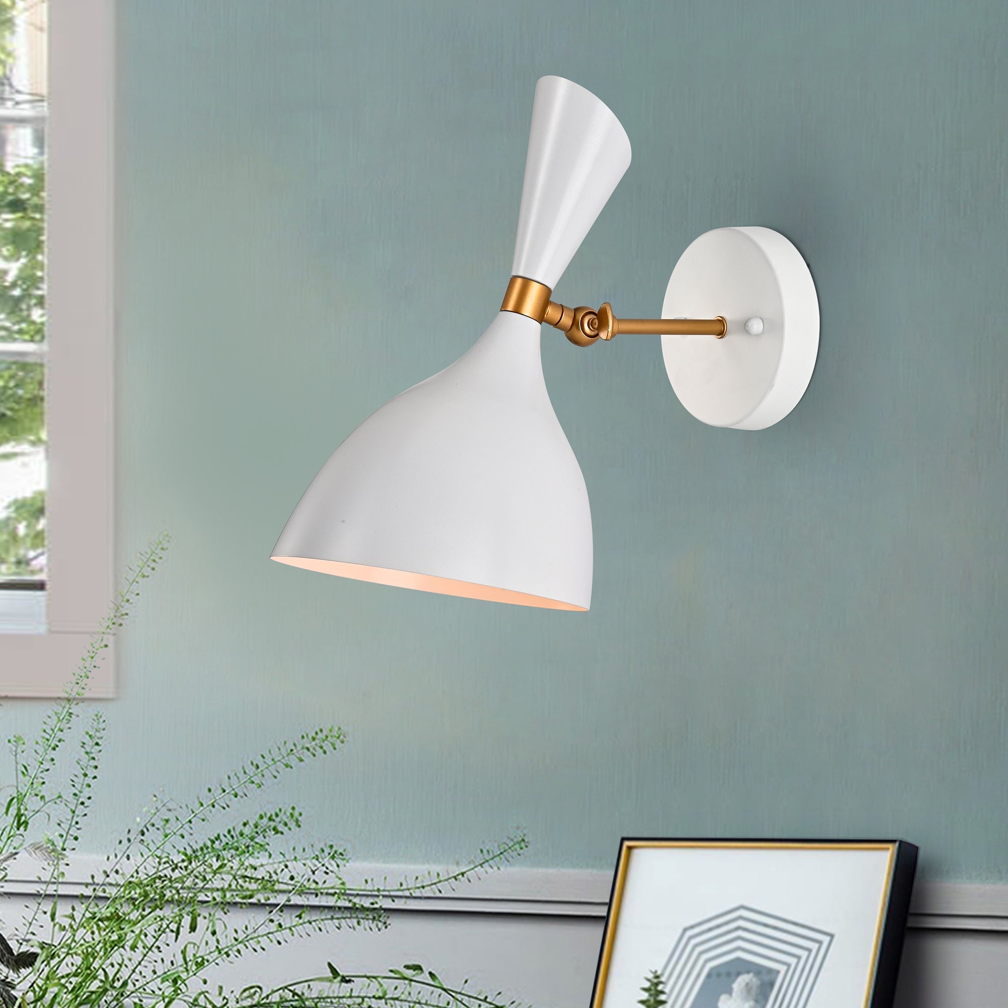 Richmond Matte White+Gold Curved Bowl Metal Shade 1-Light Wall Sconce - Mycitystee