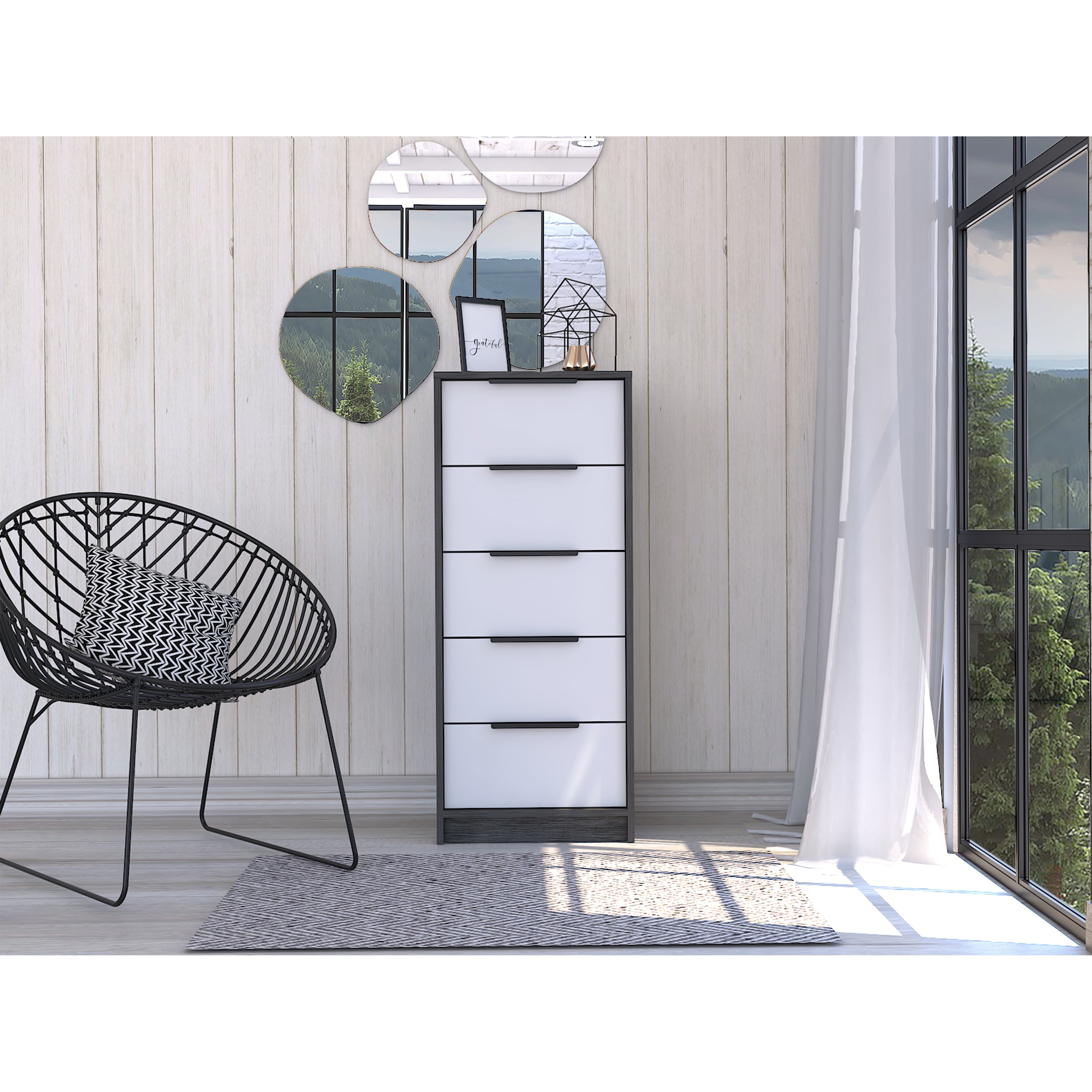 5 Drawer Dresser; Vertical Dresser -Smokey Oak / White， Suitable for Bedroom， Living Room， Dining Room， Items Storage Helper - - 37776952 - Mycitystee