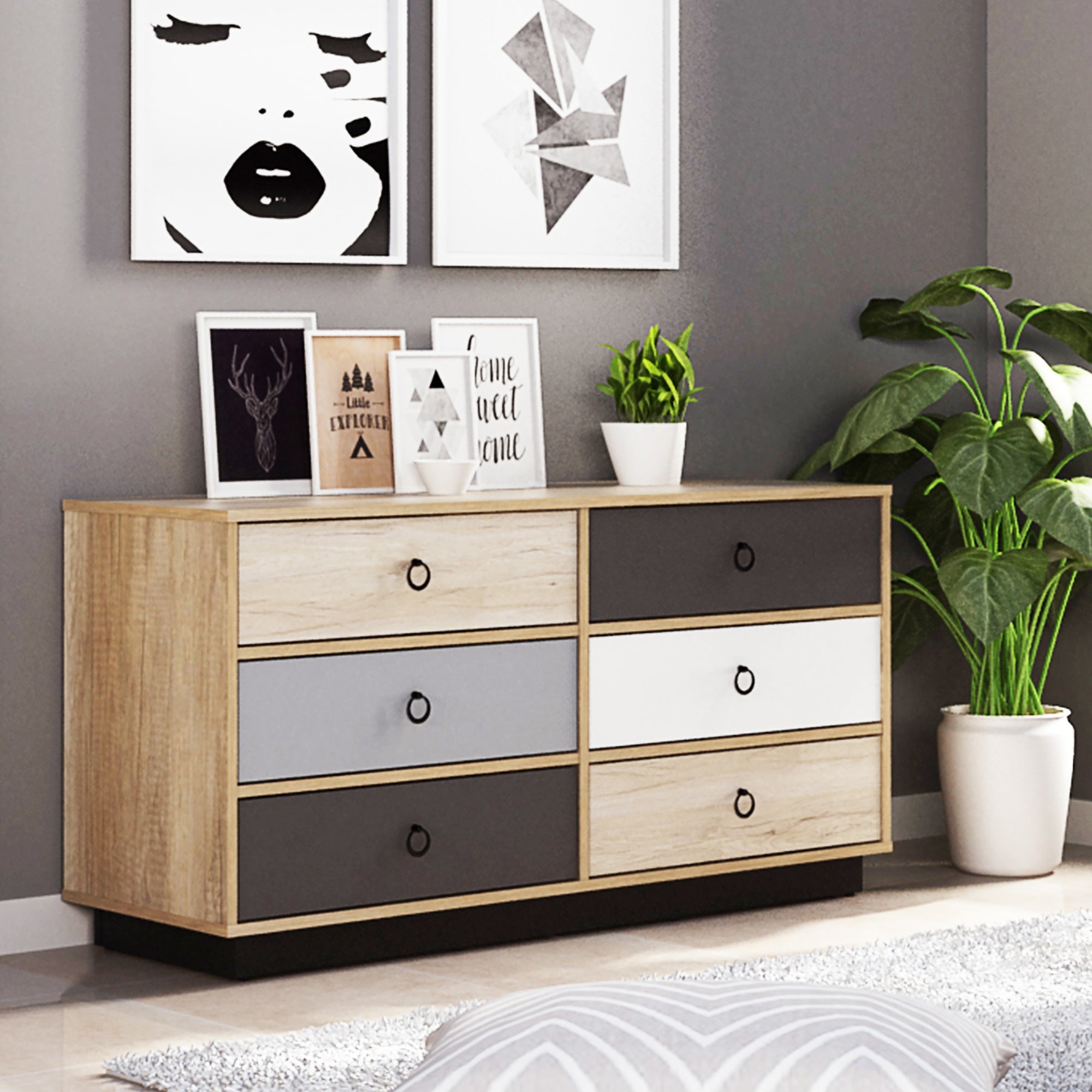 6 Drawer Dresser Accent Double Clothes Organizer Unit Bedroom Chest - - 35973110 - Mycitystee