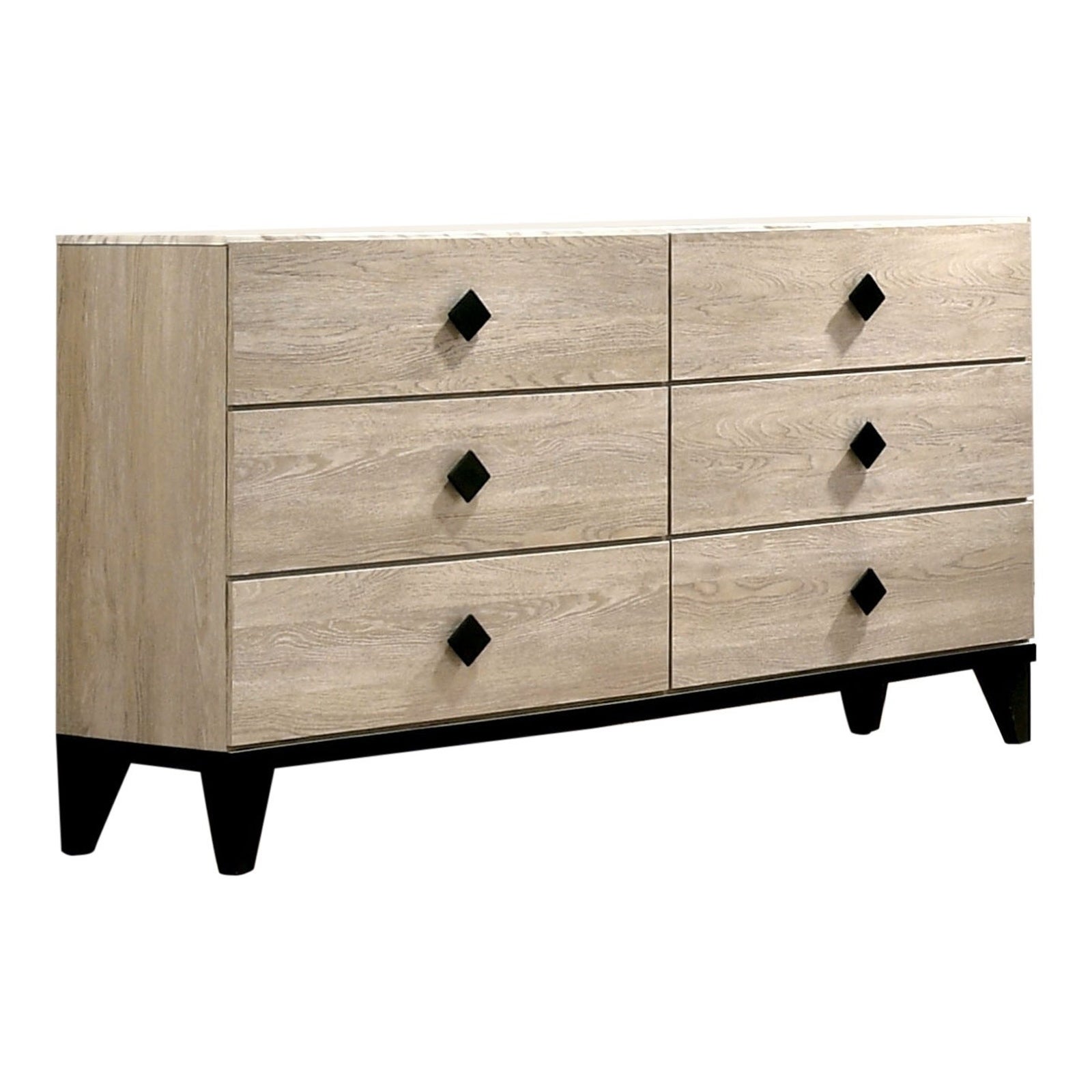 6 Drawer Wooden Dresser with Grains and Angled Legs， Cream - - 37170011 - Mycitystee