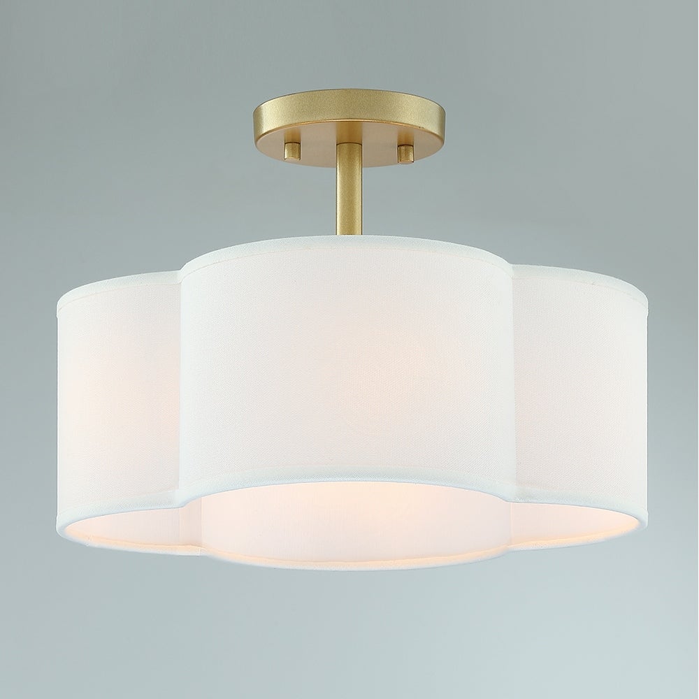 Martina 4-Light 14in Semi-Flush Mount Light with White Scallop Fabric Shade - 14 in. W - Mycitystee