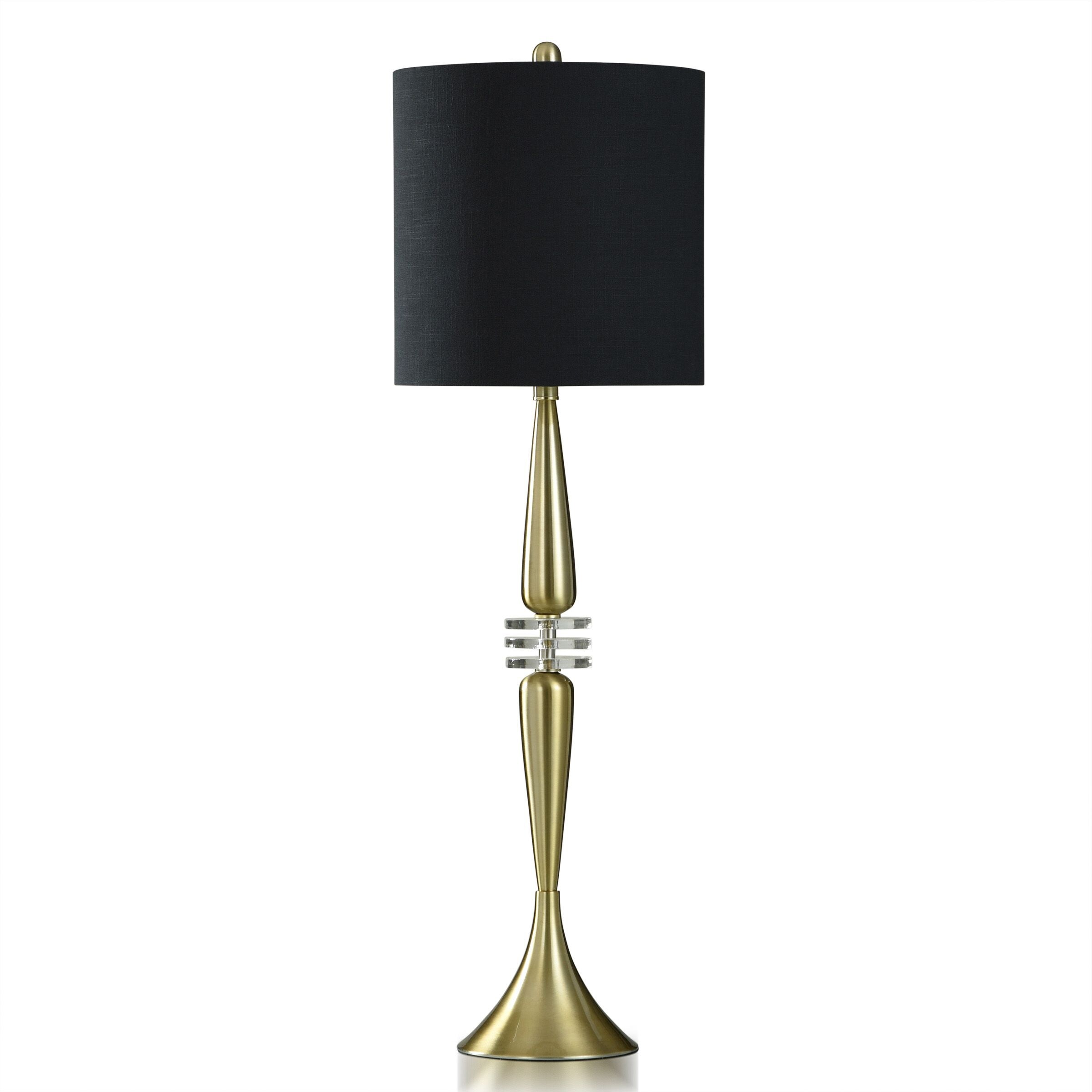 Steel and Acrylic Buffet Lamp with Black Shade - Antique Brass - 2.25