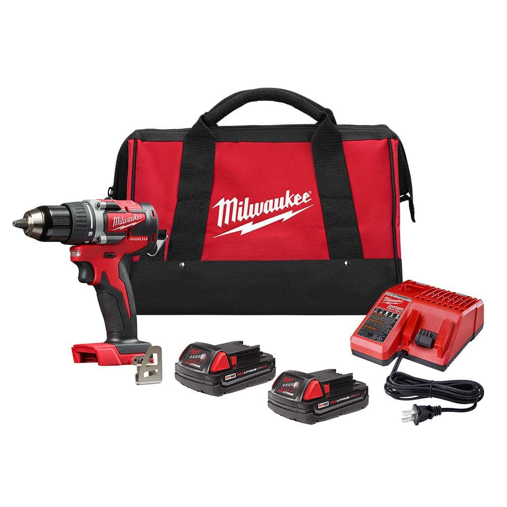 Milwaukee M18 18V Lithium-Ion Brushless Cordless 1/2 in. Compact Drill/Driver Kit with (2) 2.0 Ah Batteries, Charger and Case 2801-22CT - Mycitystee