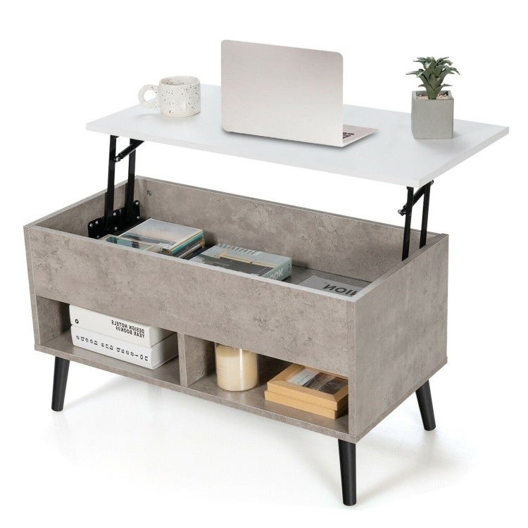 Mid-Century Lift-Top Coffee Table Sofa Laptop Desk in Wood White Top Finish - Mycitystee