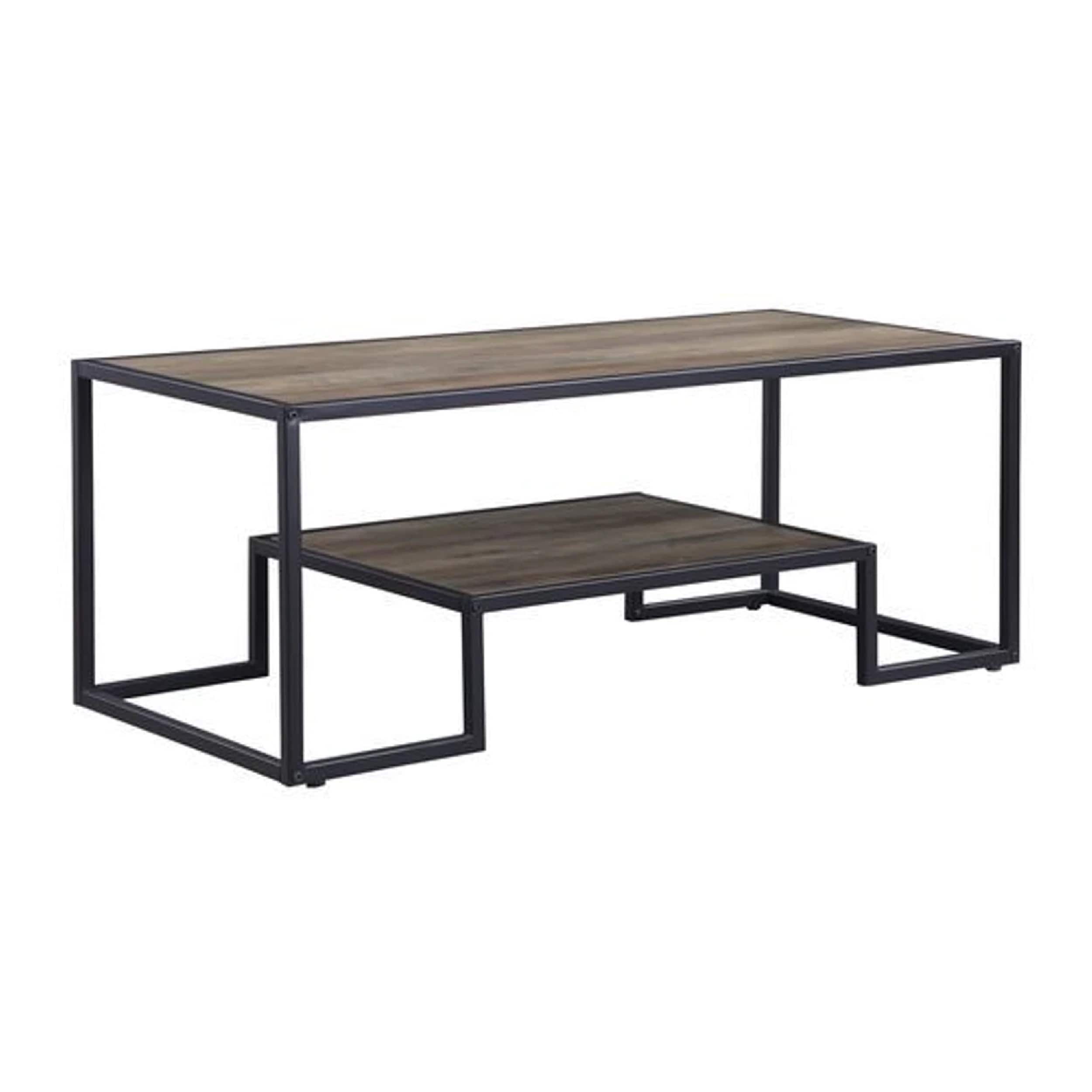 Coffee Table with 1 Open Shelf and Tubular Frame， Oak Brown - Mycitystee