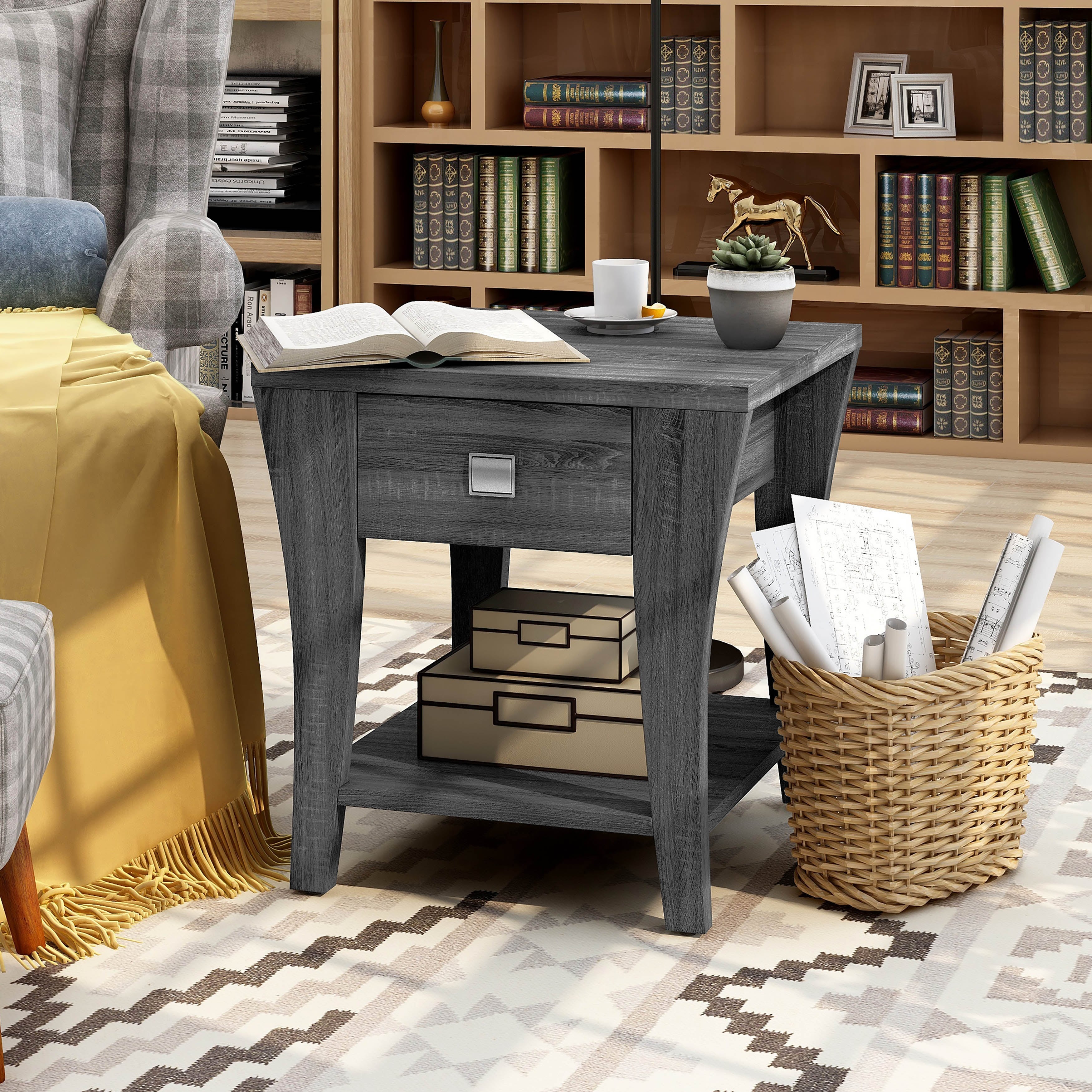 DH BASIC Modern Gray Flared Storage End Table by Denhour - Mycitystee