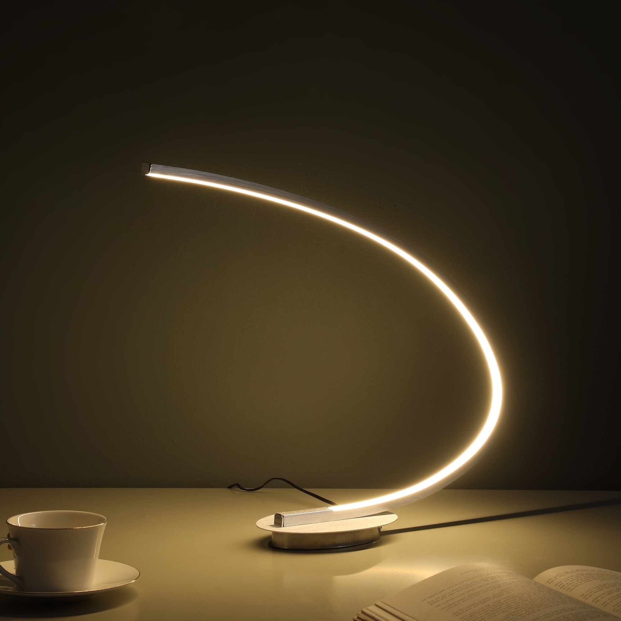 Eli Brushed Nickel LED Arc Tube Table Lamp - Mycitystee