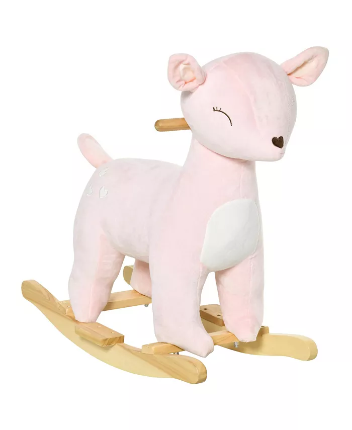 Qaba Kids Soft Ride-On Rocking Horse Deer-shaped Toy w  Rocker and Sound - Mycitystee