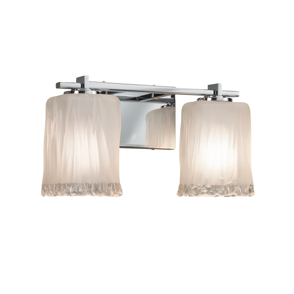Justice Design Veneto Luce Era 2-light Polished Chrome Bath Bar， White Frosted Square - Rippled Rim Shade - Mycitystee