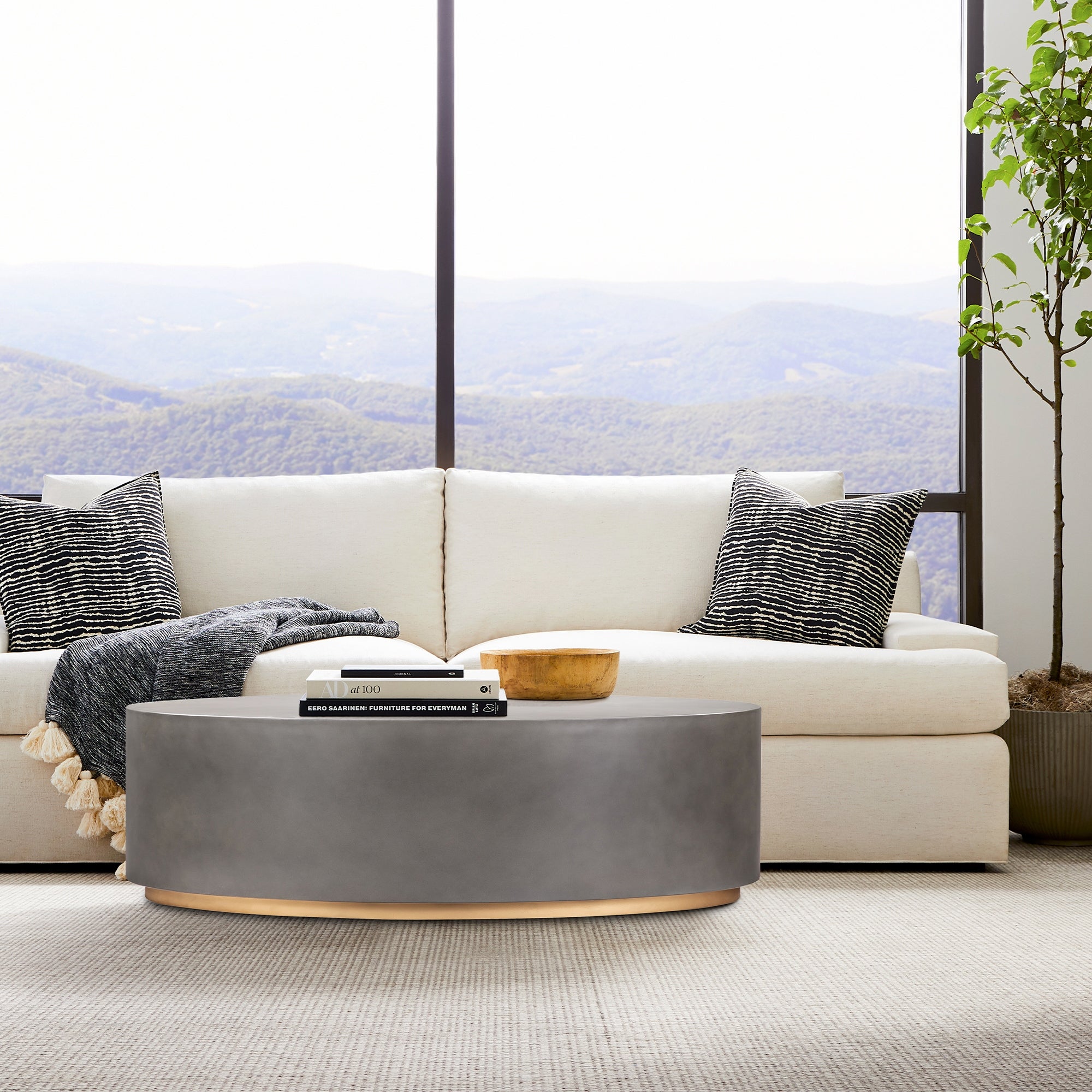 Anais Concrete and Brass Oval Coffee Table - Mycitystee