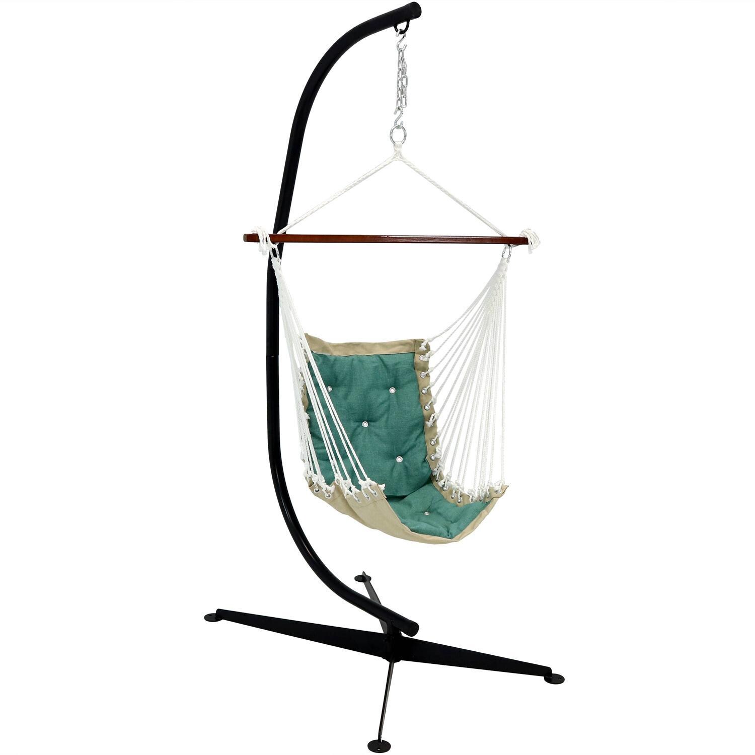 Ultimate Patio Tufted Victorian Hanging Hammock Swing w/ C-Stand - Mycitystee