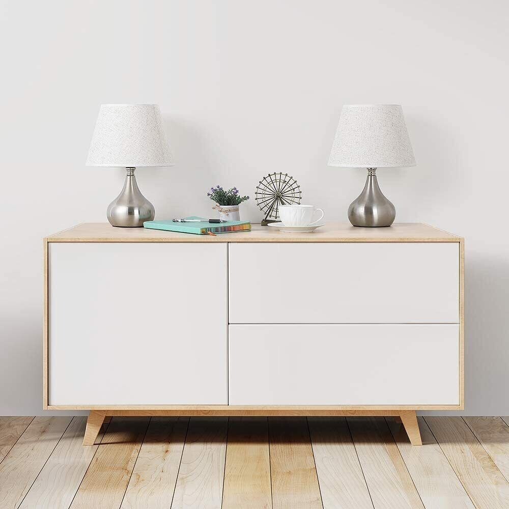 Set of 2 Bedside Table Lamps Elegant with Silver Brushed Nickel Base - 9.8