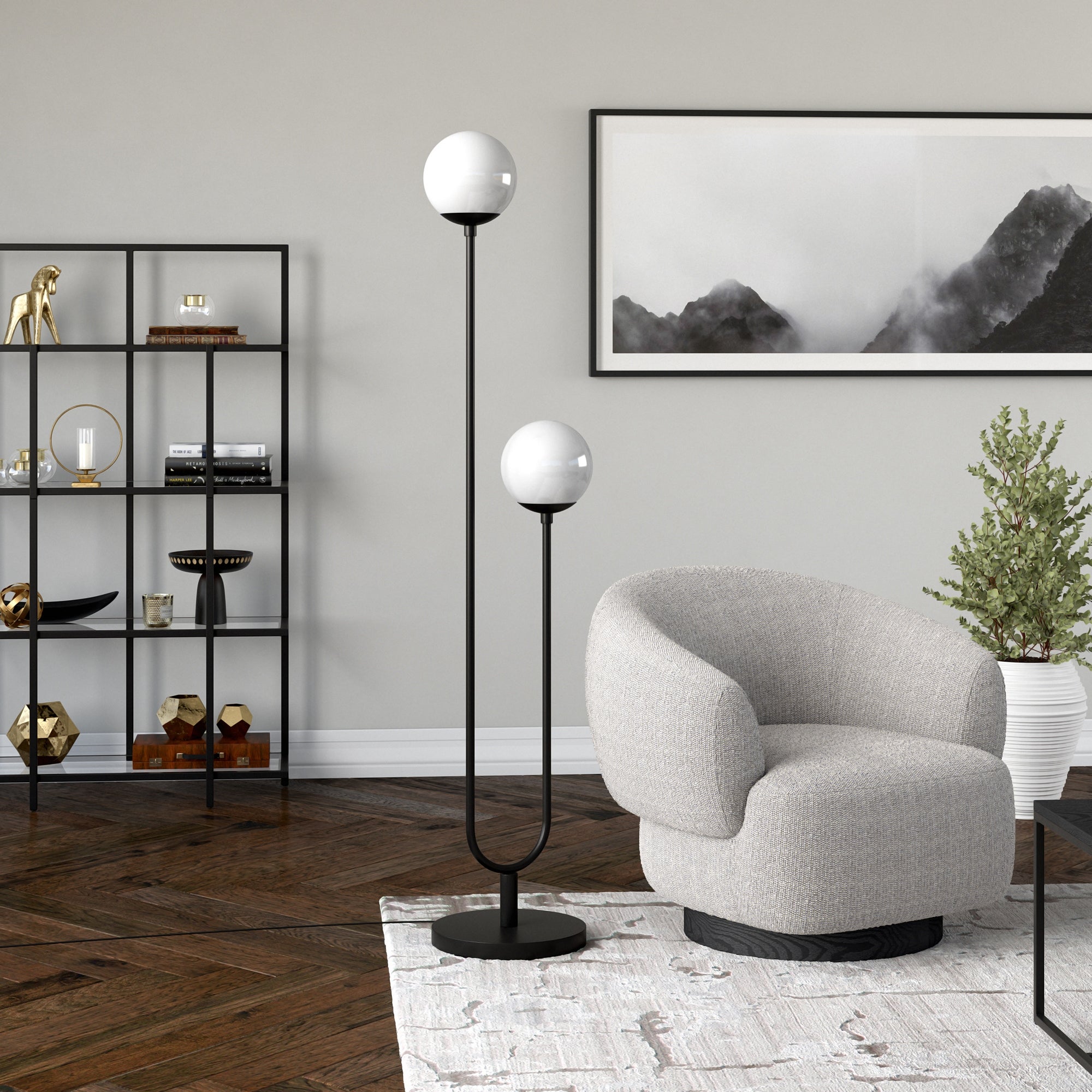 Dufrene 2-Light Floor Lamp with Glass Shades - Mycitystee
