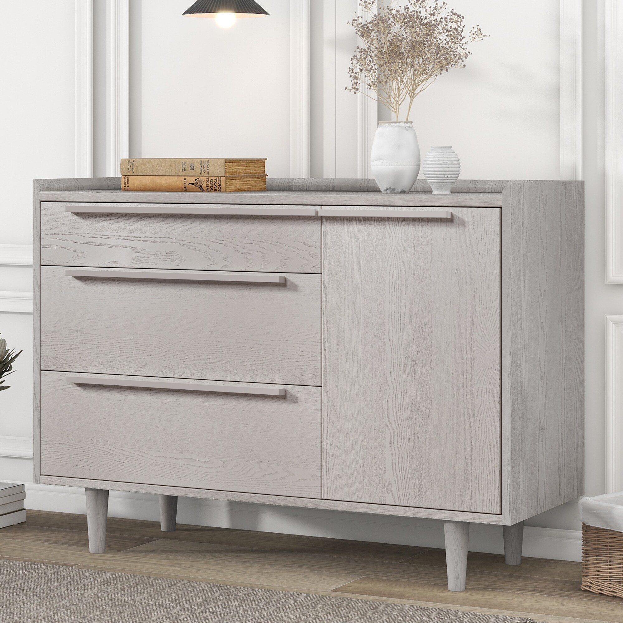 3-Drawer Storage Dresser with Solid Wood Legs， Stone Grey - - 37455776 - Mycitystee