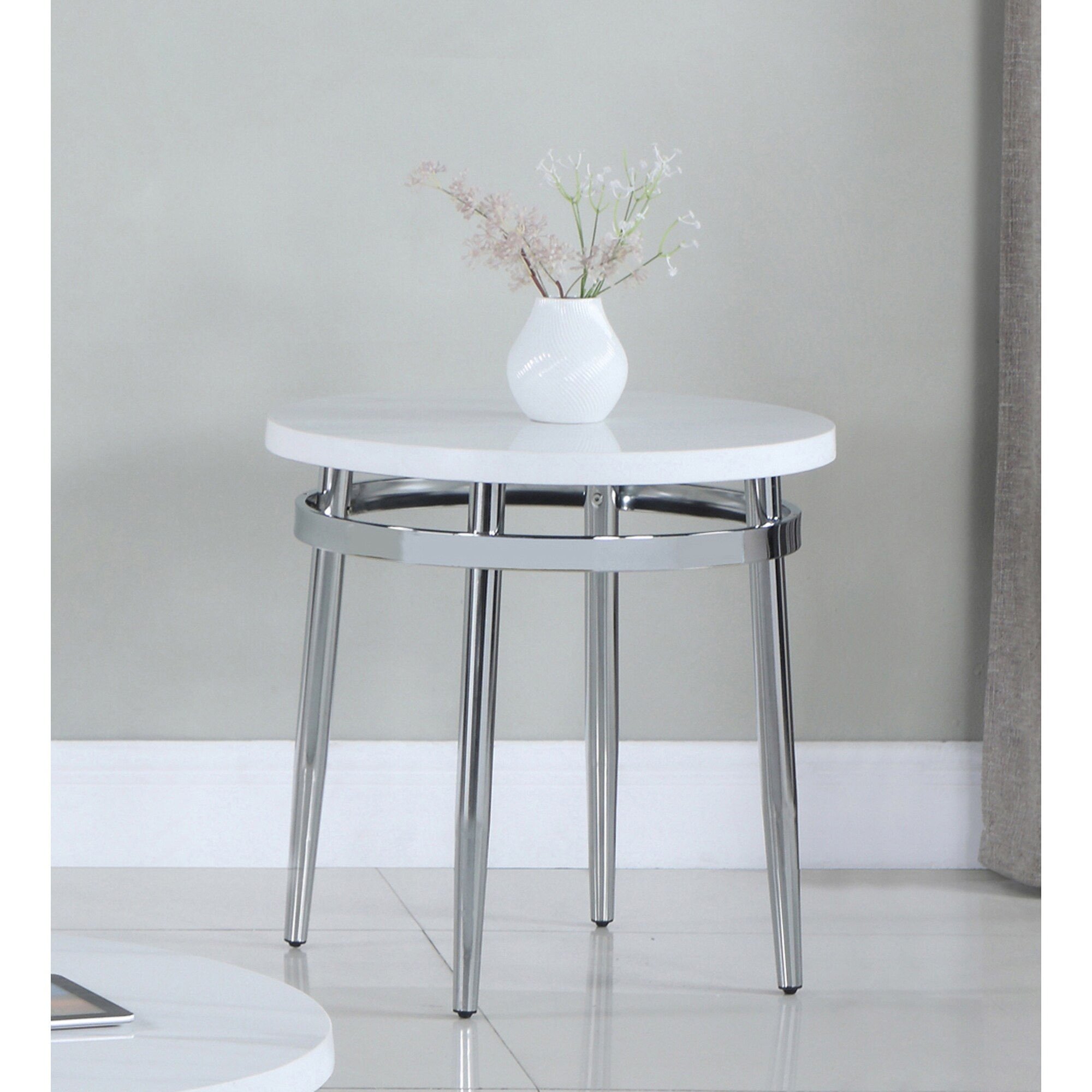Farley White and Chrome Round End Table with Metal Legs - Mycitystee