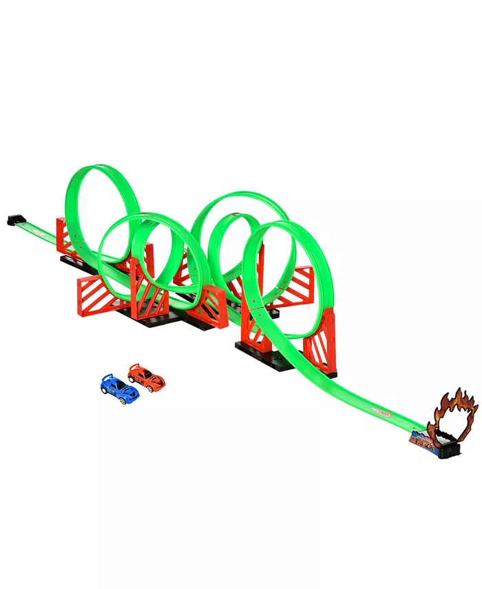 Qaba Kids Track Builder Loop Kit with Pull-back Cars for 3-6 years old - Mycitystee