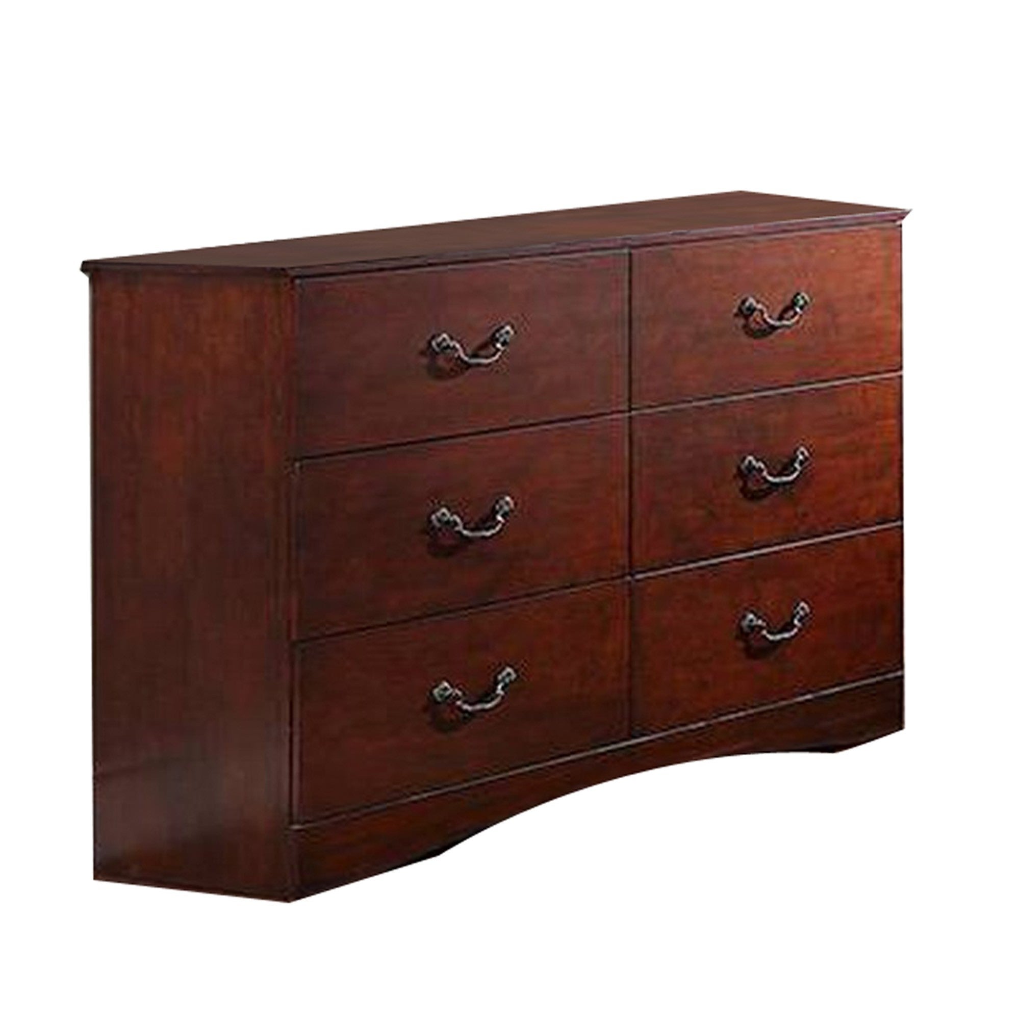 Bran 54 Inch 6 Drawer Dresser， Pine Wood， Grain Details， Cherry Brown - - 36907735 - Mycitystee
