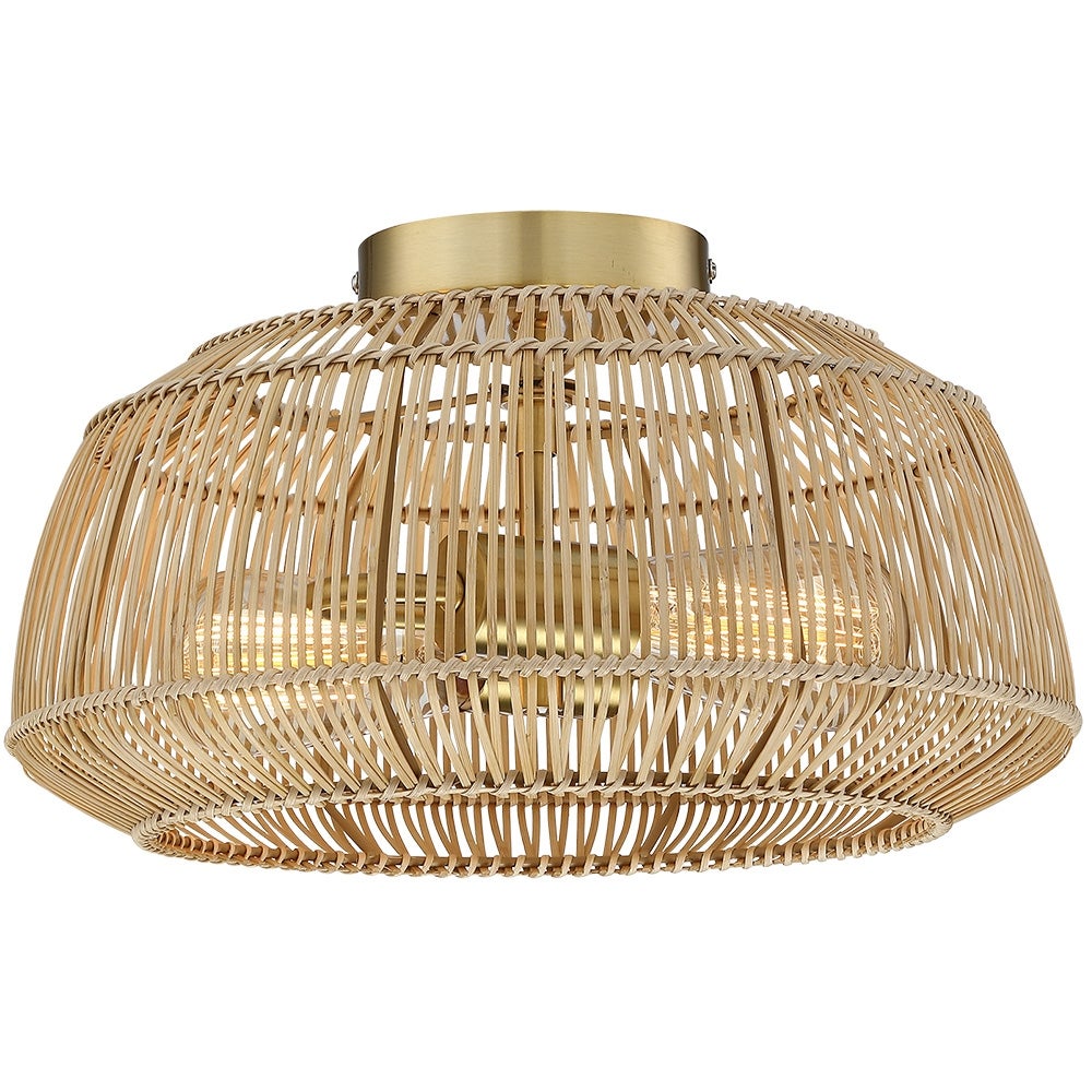 2-Light Bohemian Rattan Semi-Flush Mount Ceiling Light - D14