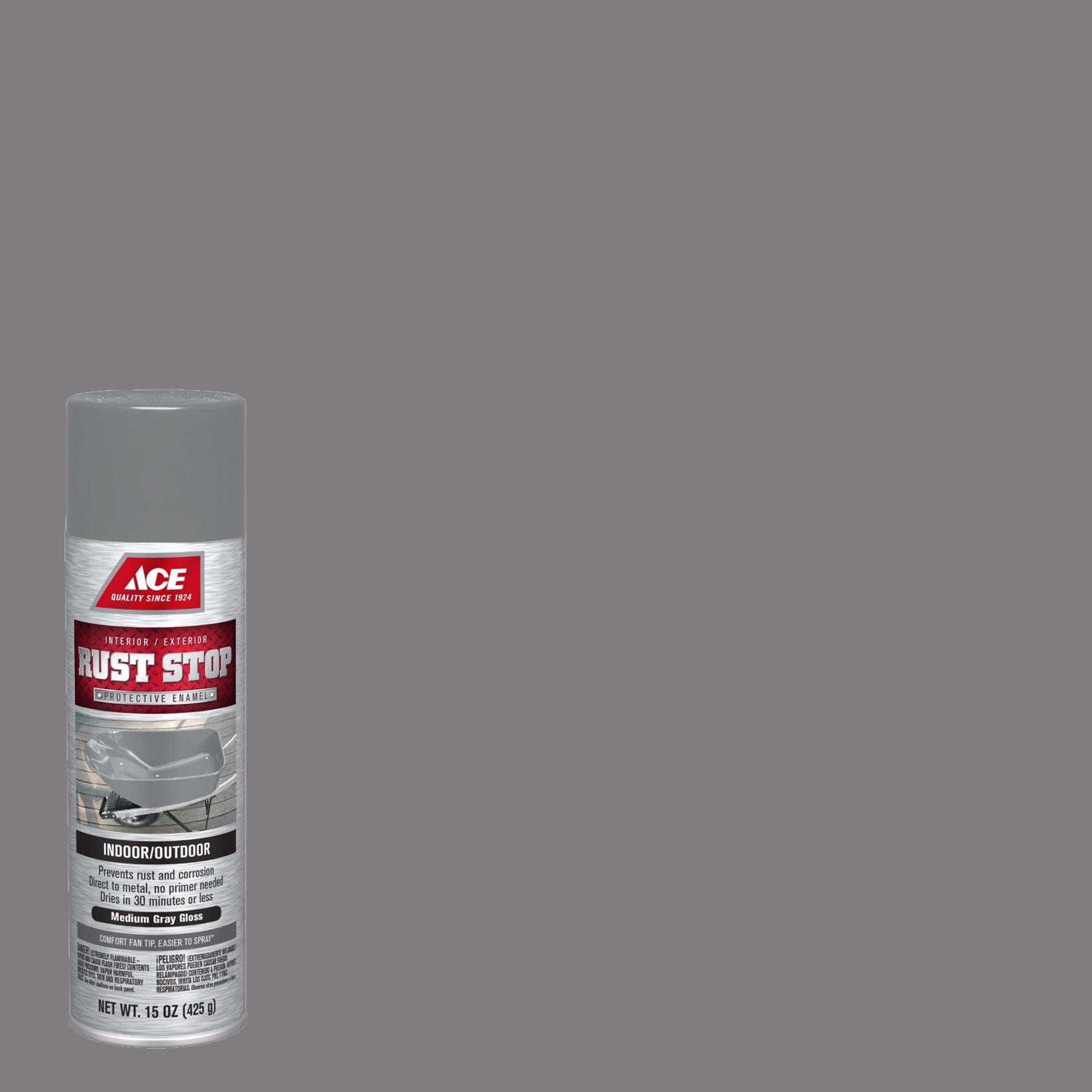 Ace Rust Stop Gloss Medium Gray Protective Enamel Spray Paint 15 oz - Mycitystee