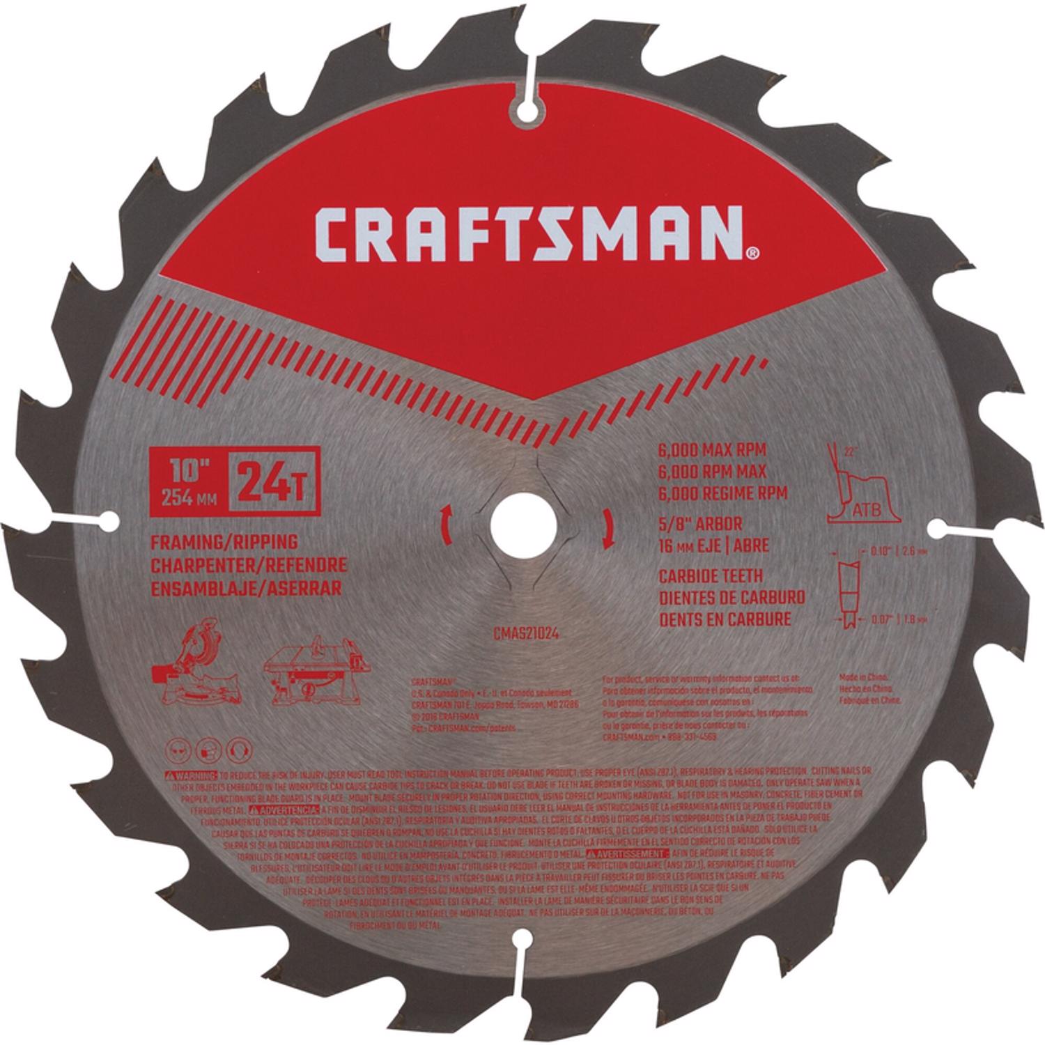 Craftsman 10 in. D X 5/8 in. Carbide Framing Blade 24 teeth 1 pc - Mycitystee