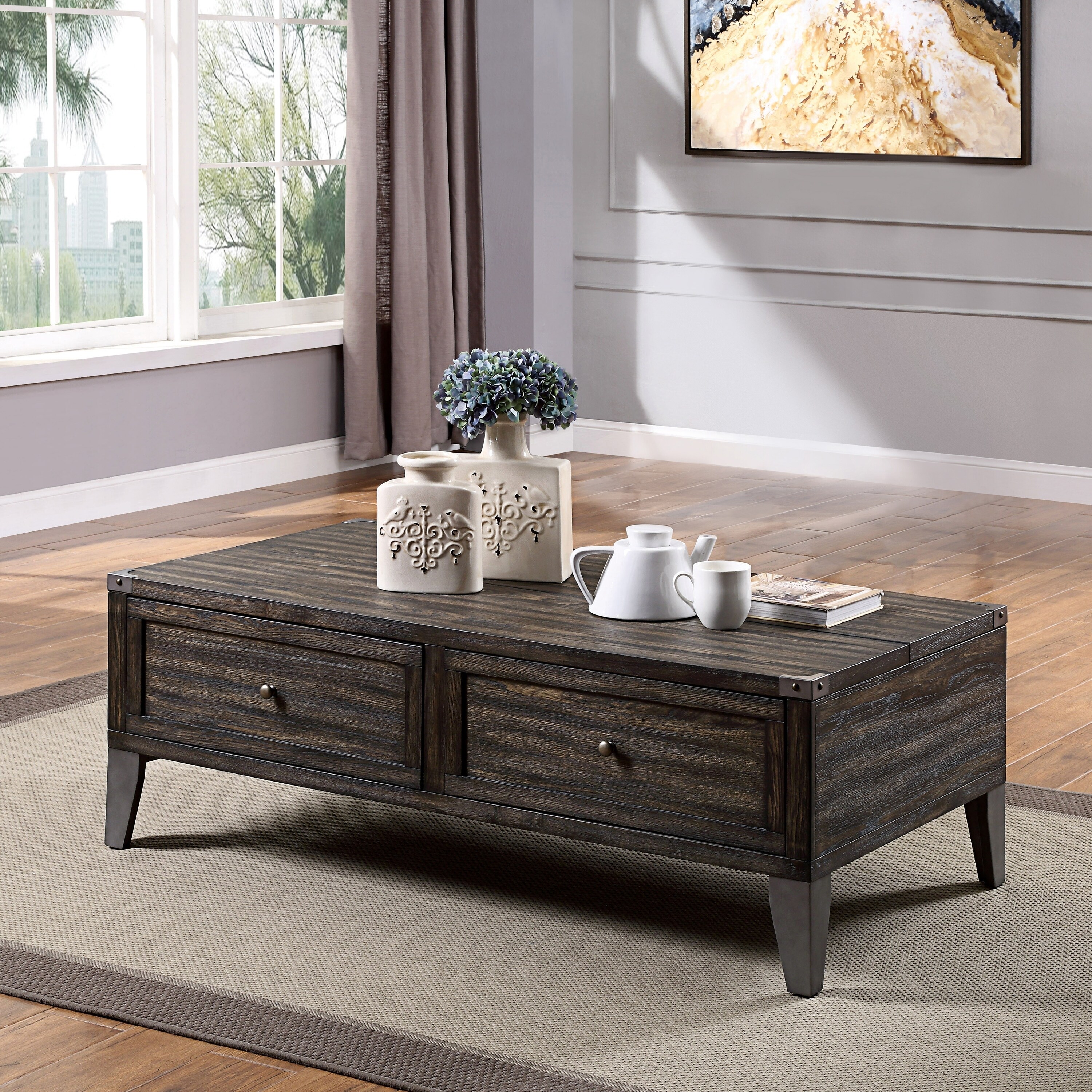 Furniture of America Sete Urban Oak 48-inch 2-drawer Coffee Table - Mycitystee