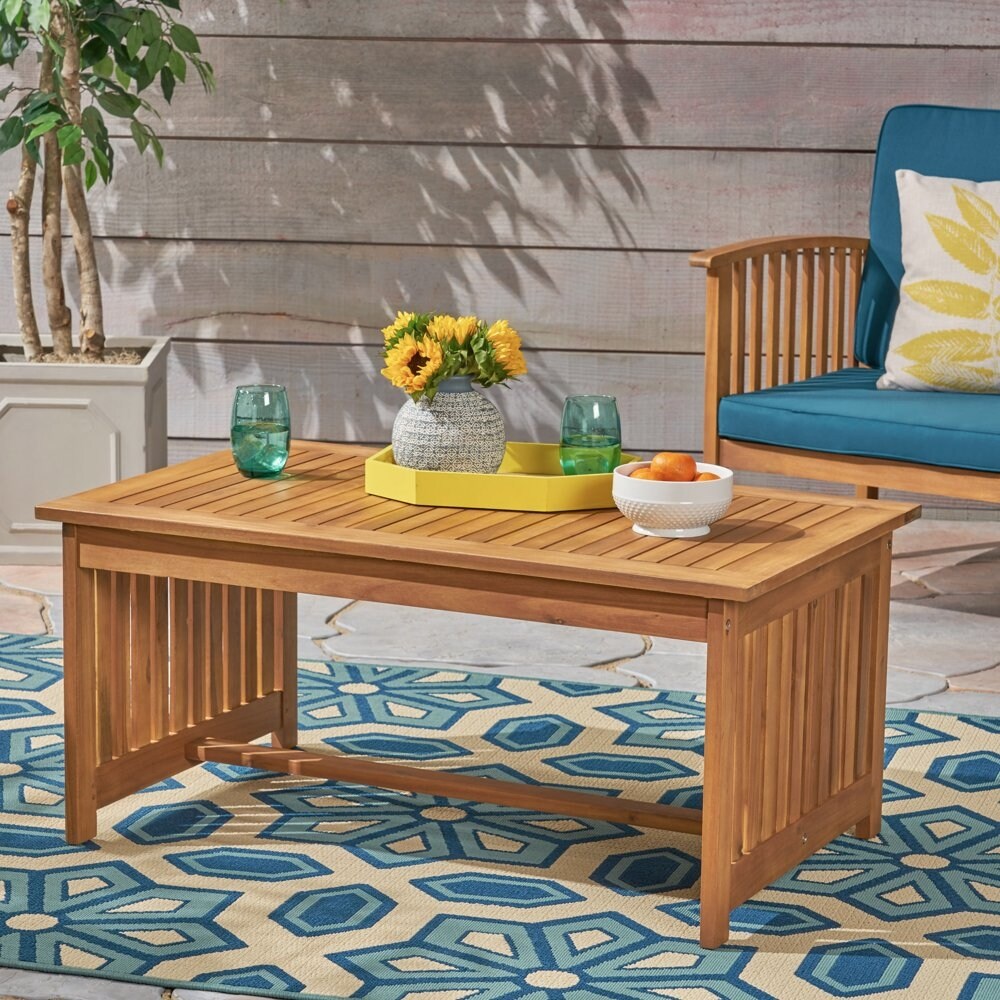 Brendon Outdoor Acacia Wood Coffee Table， Brown Patina - Mycitystee