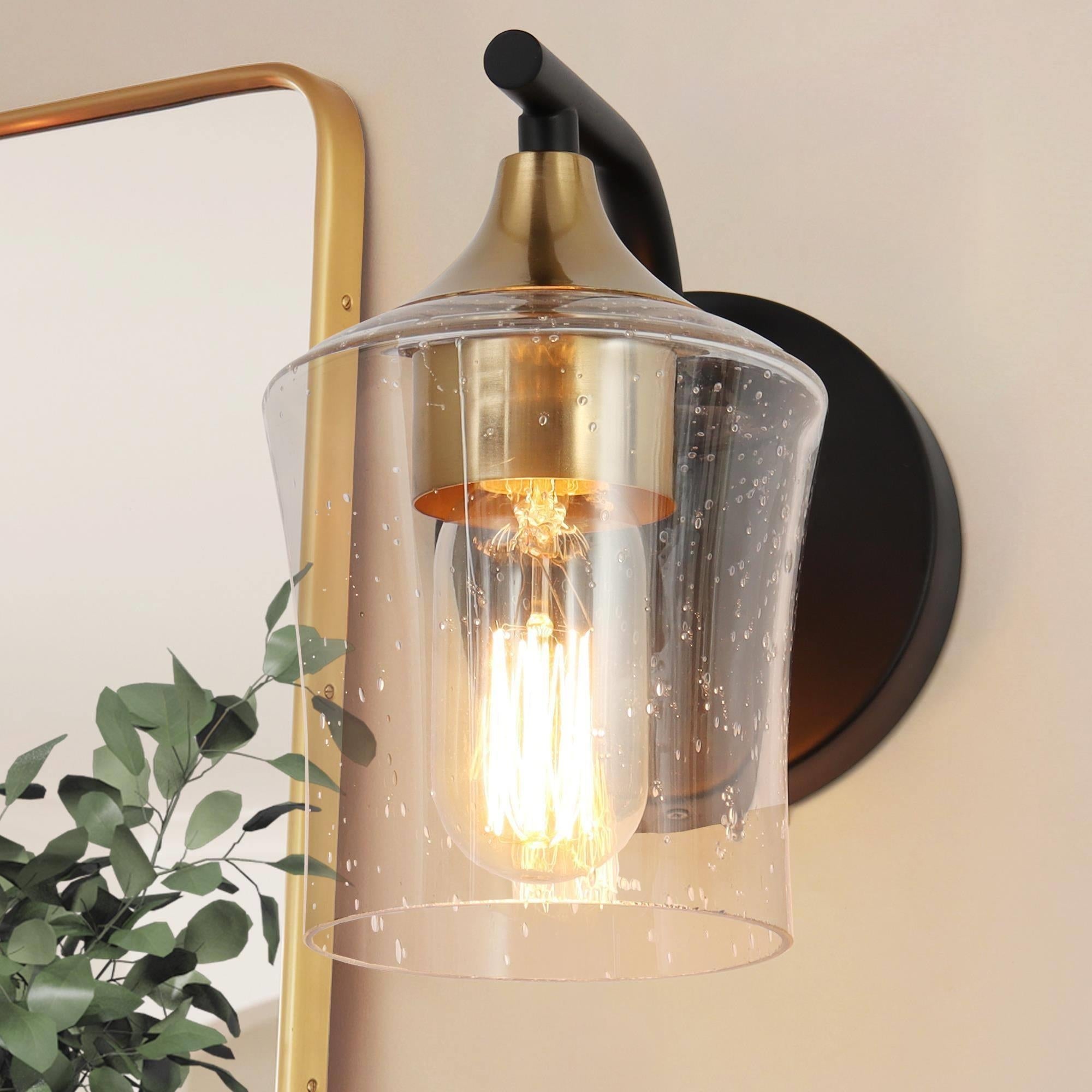 Black Gold 1-Light Modern Wall Sconces Glass Bathroom Vanity Lights - Mycitystee