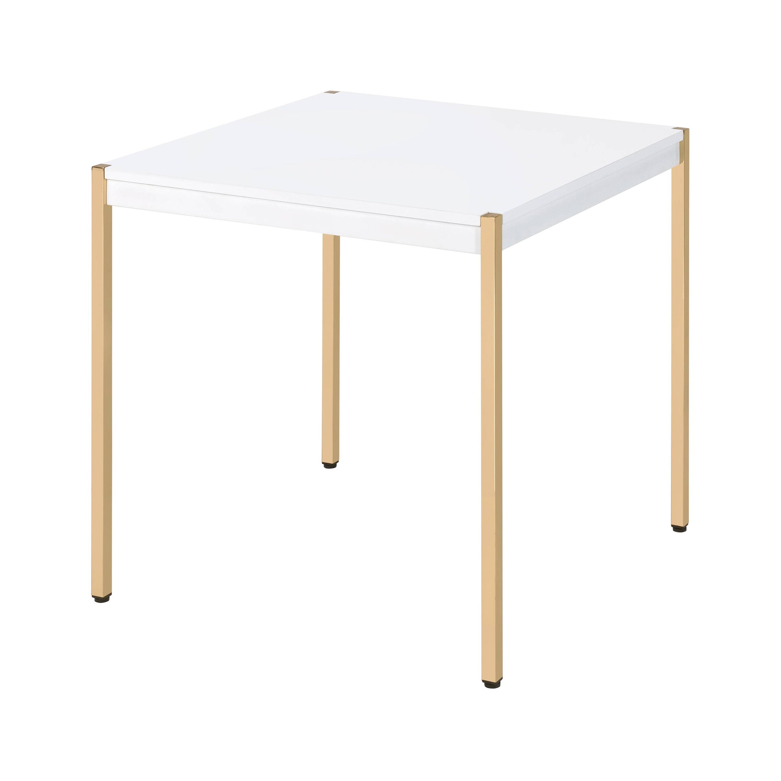 ACME Otrac Square End Table in White and Gold - Mycitystee